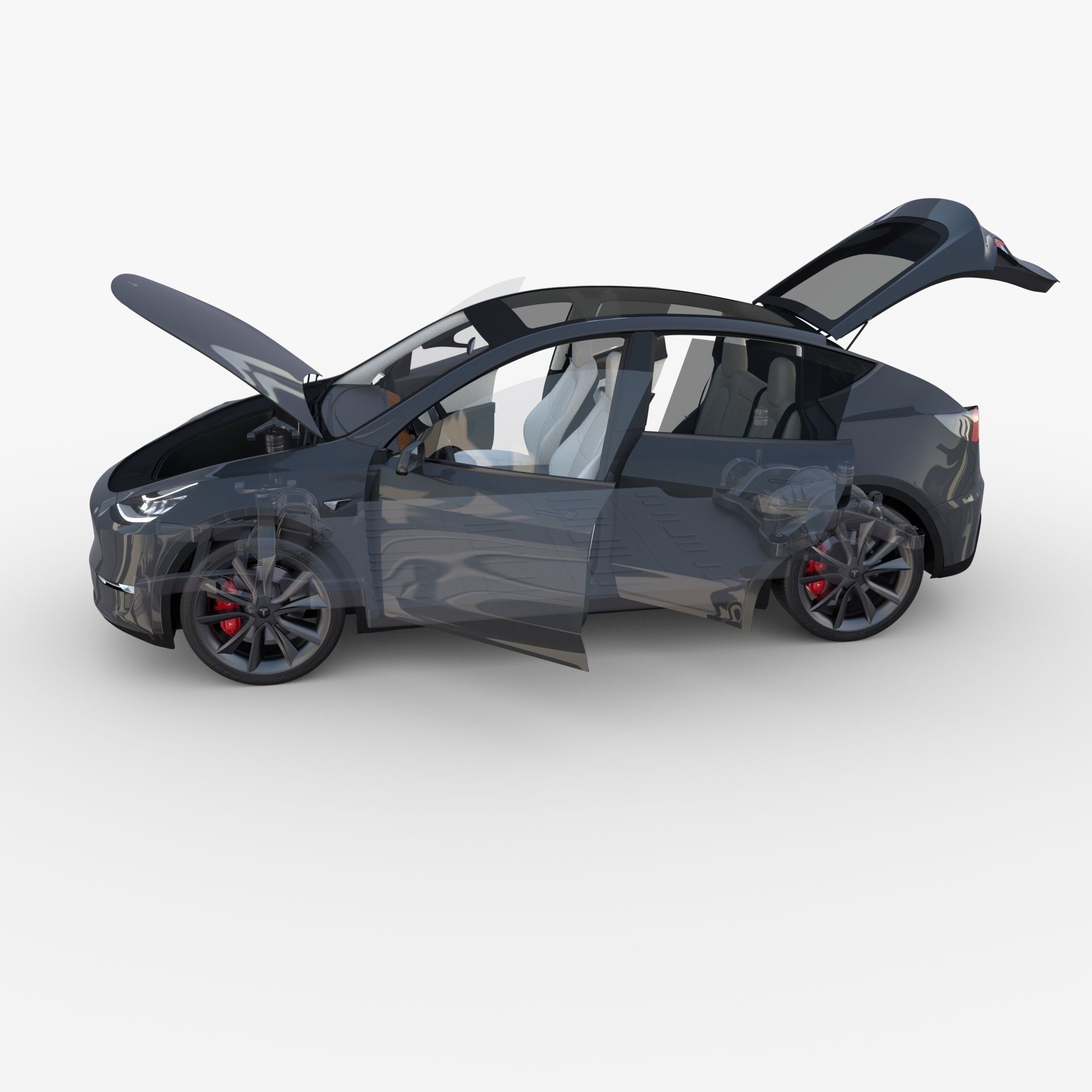 Full Tesla 2020 Vehicle Lineup with interiors and chassis 3D model_141