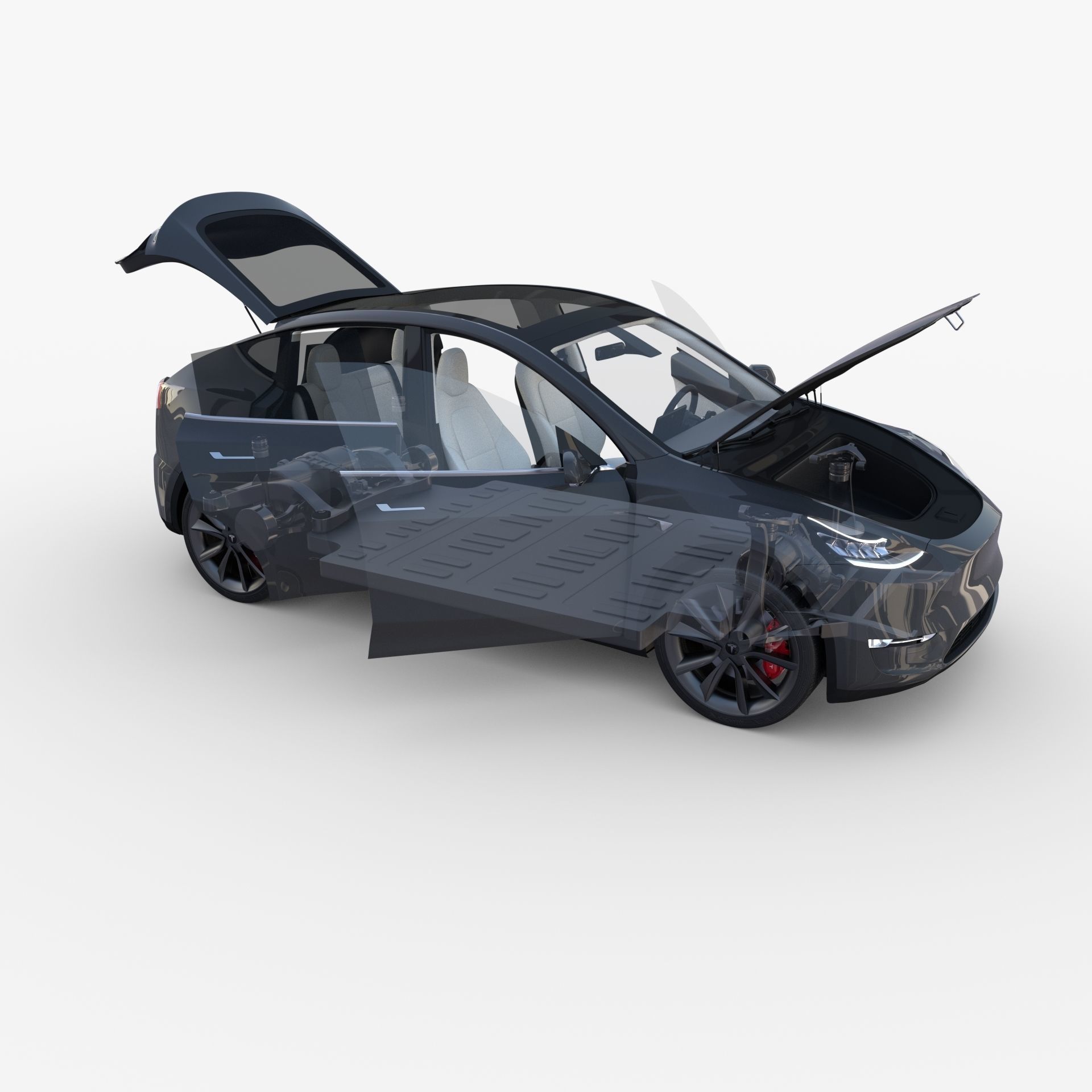 Full Tesla 2020 Vehicle Lineup with interiors and chassis 3D model_142