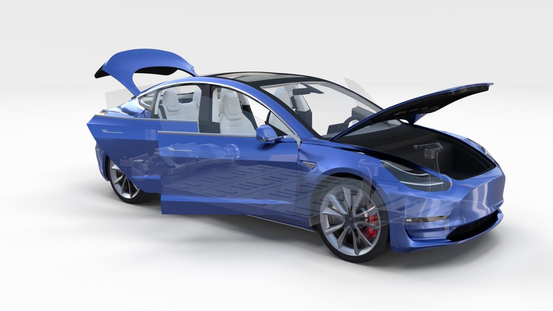 Full Tesla 2020 Vehicle Lineup with interiors and chassis 3D model_111