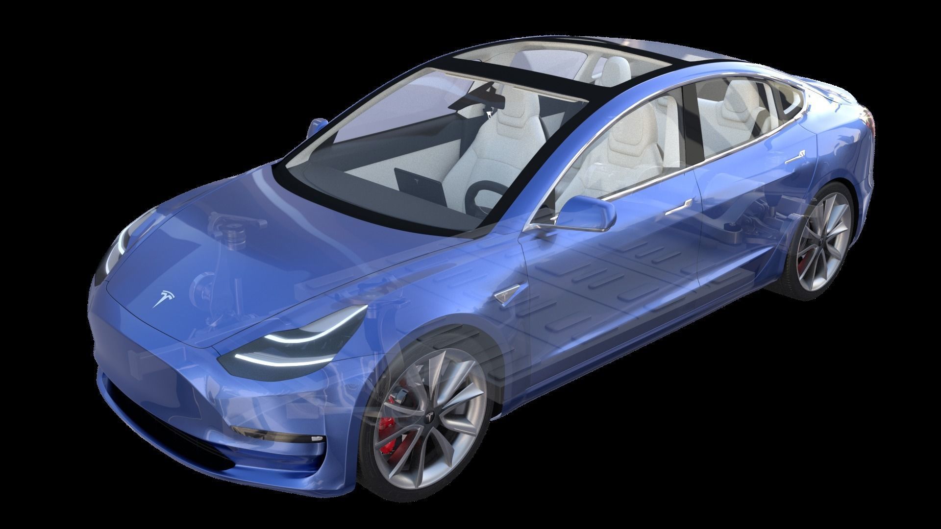 Full Tesla 2020 Vehicle Lineup with interiors and chassis 3D model_6