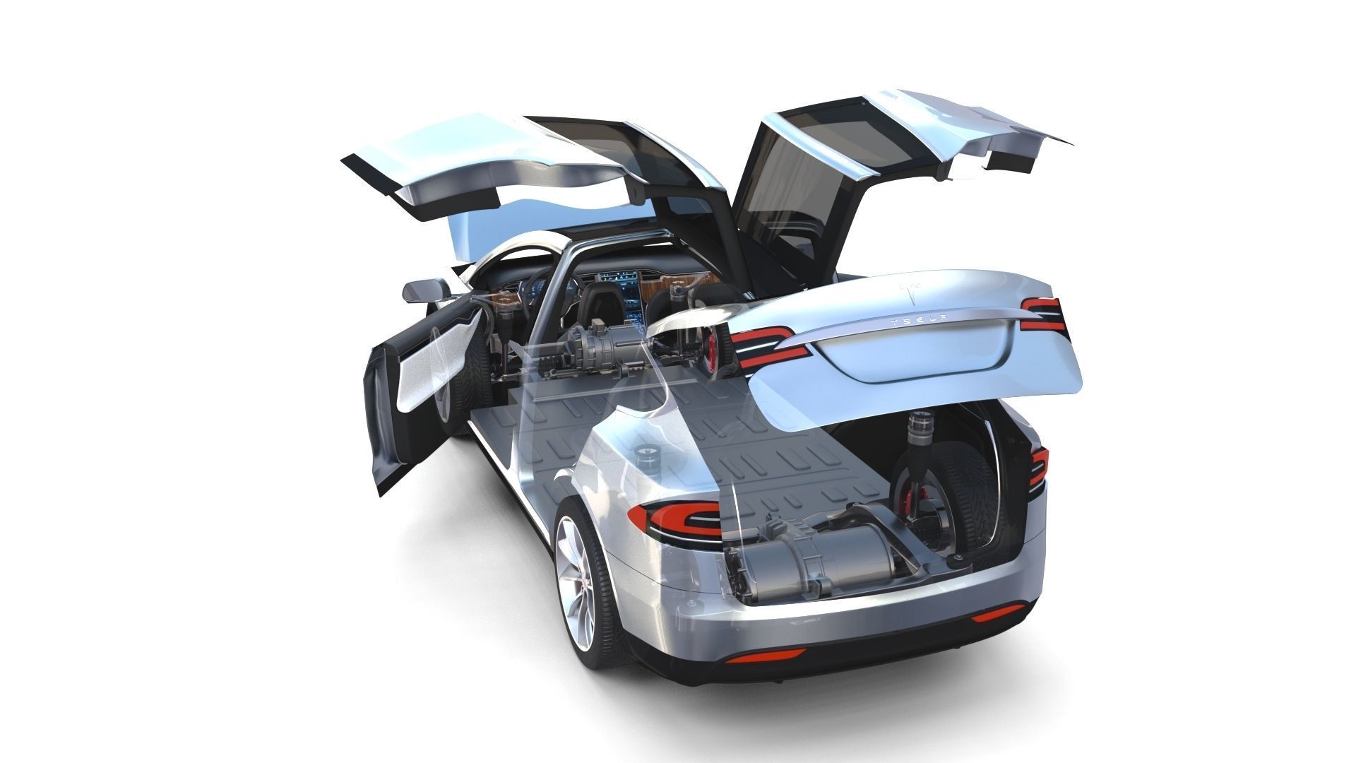 Full Tesla 2020 Vehicle Lineup with interiors and chassis 3D model_112