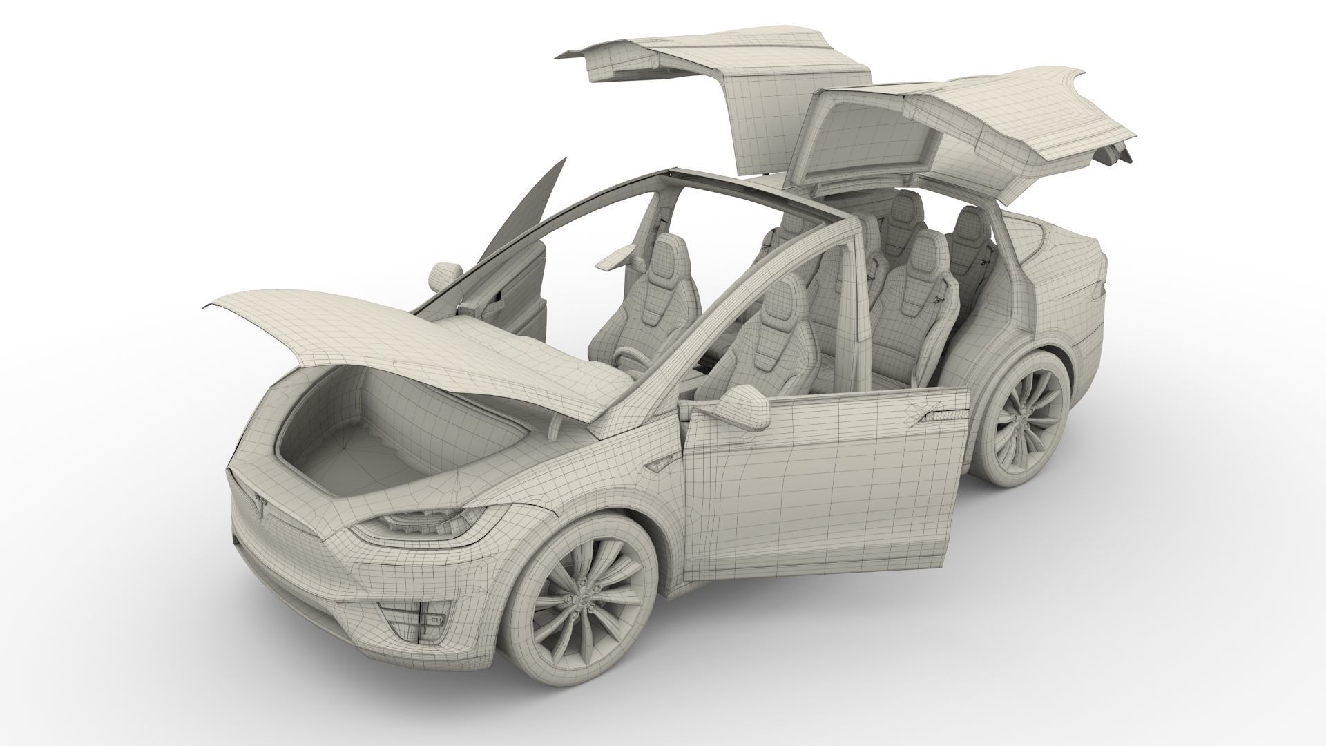 Full Tesla 2020 Vehicle Lineup with interiors and chassis 3D model_35