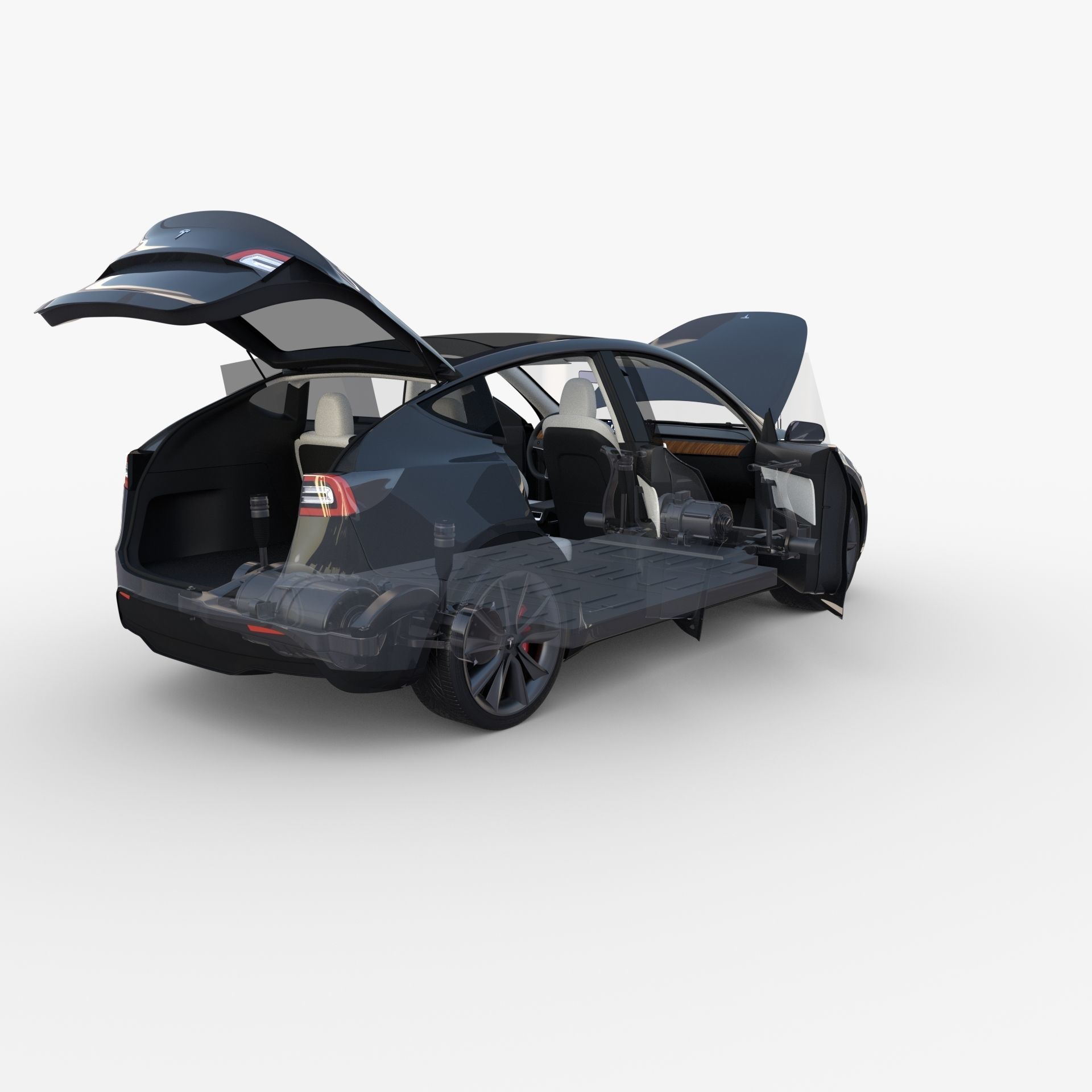 Full Tesla 2020 Vehicle Lineup with interiors and chassis 3D model_140