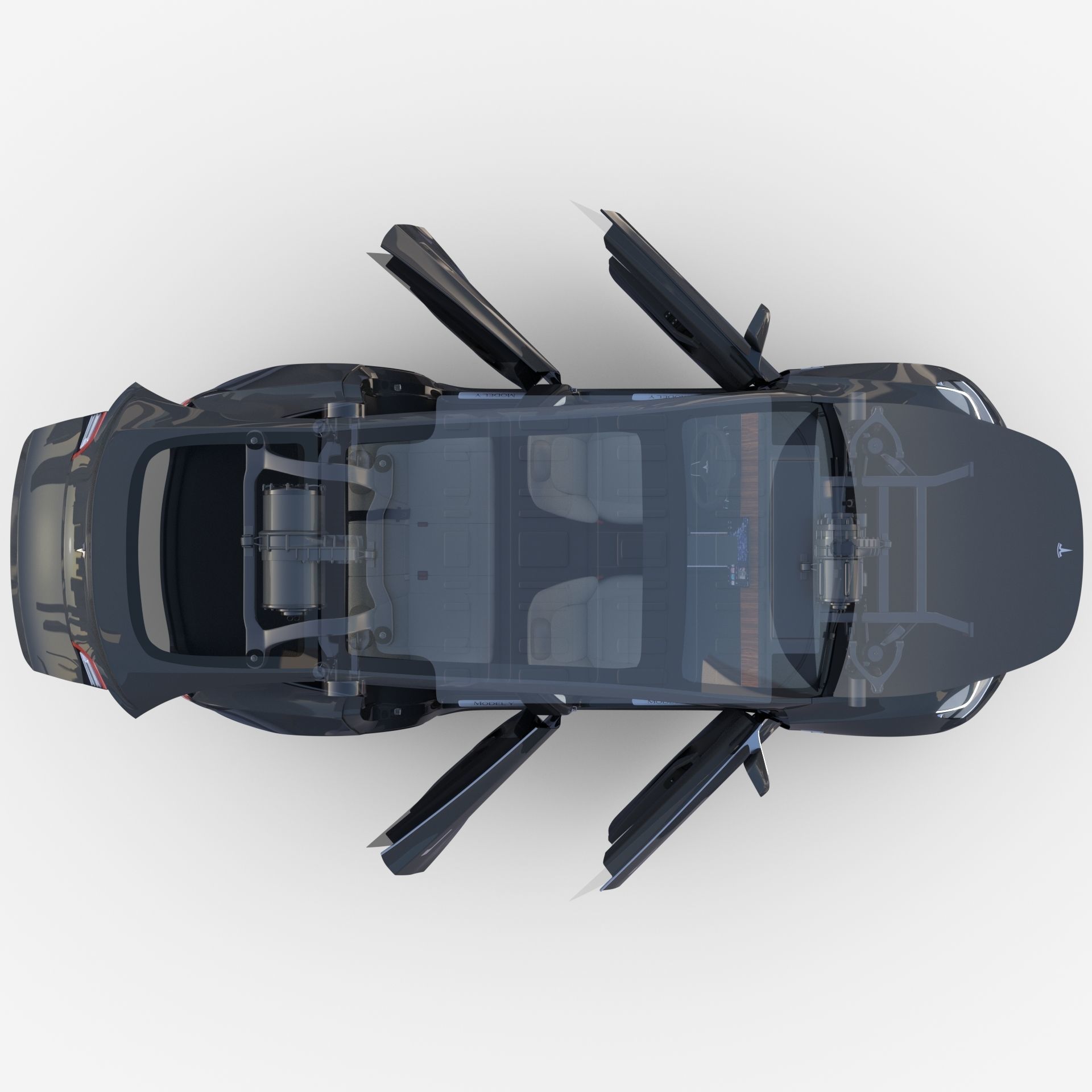 Full Tesla 2020 Vehicle Lineup with interiors and chassis 3D model_126