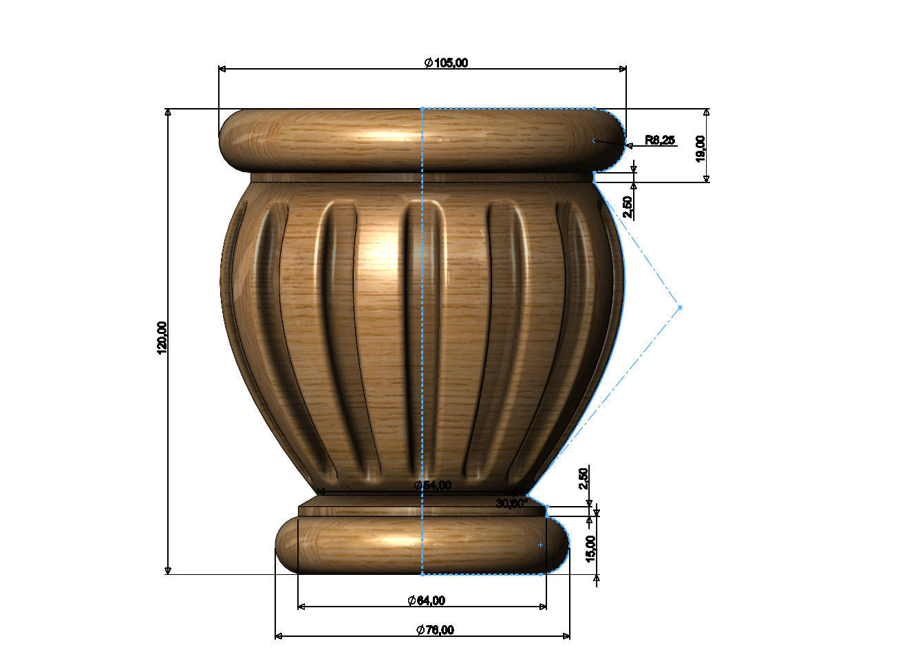 Traditional Fluted Foot 3D print model_4