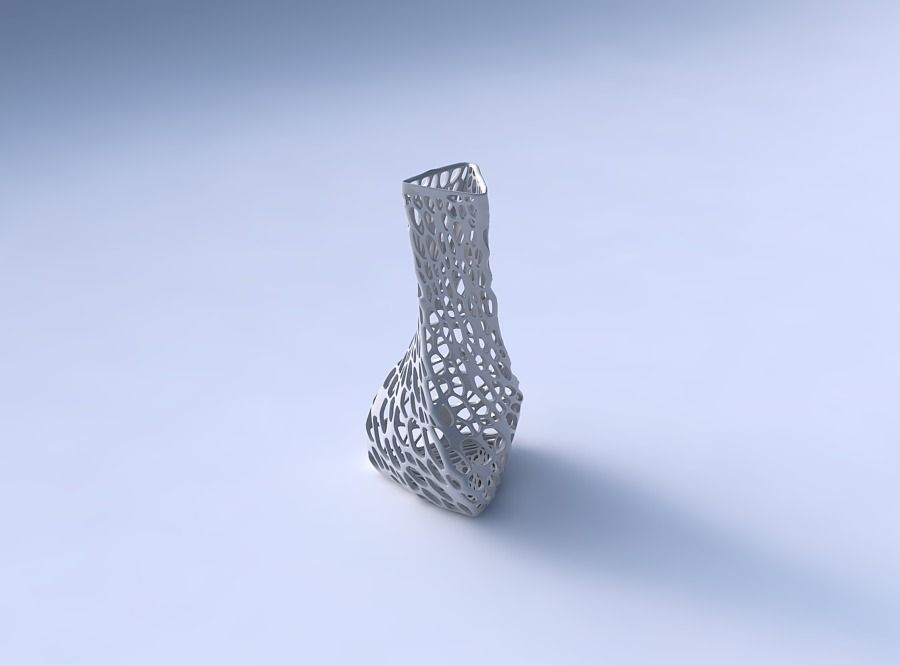 Vase twist puffy triangle with dense organic lattice 3D print model_3