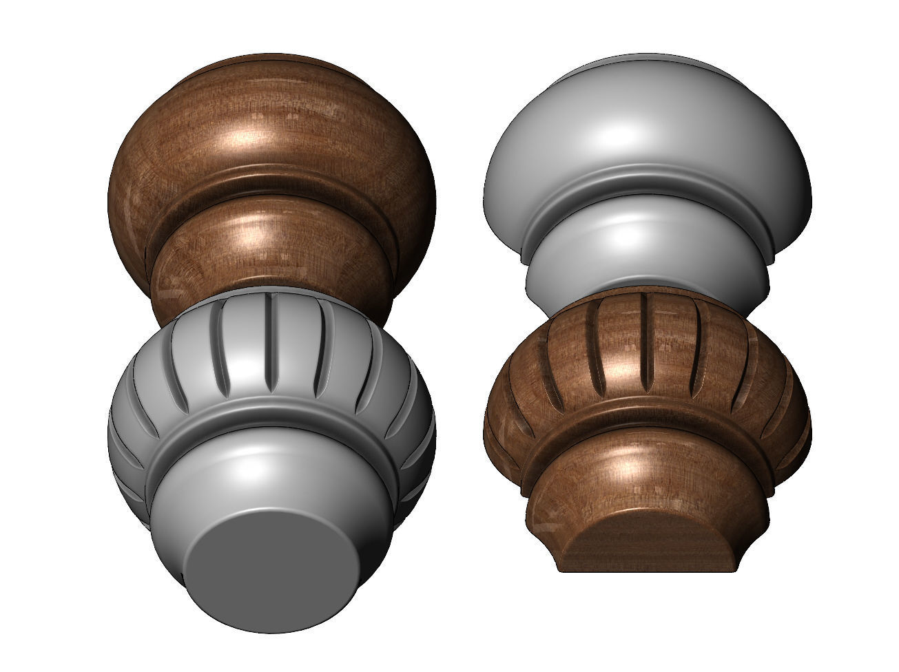 Traditional Round Reeded Bun Foot 3D print model_3