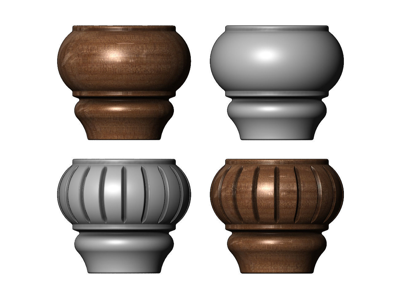 Traditional Round Reeded Bun Foot 3D print model_1