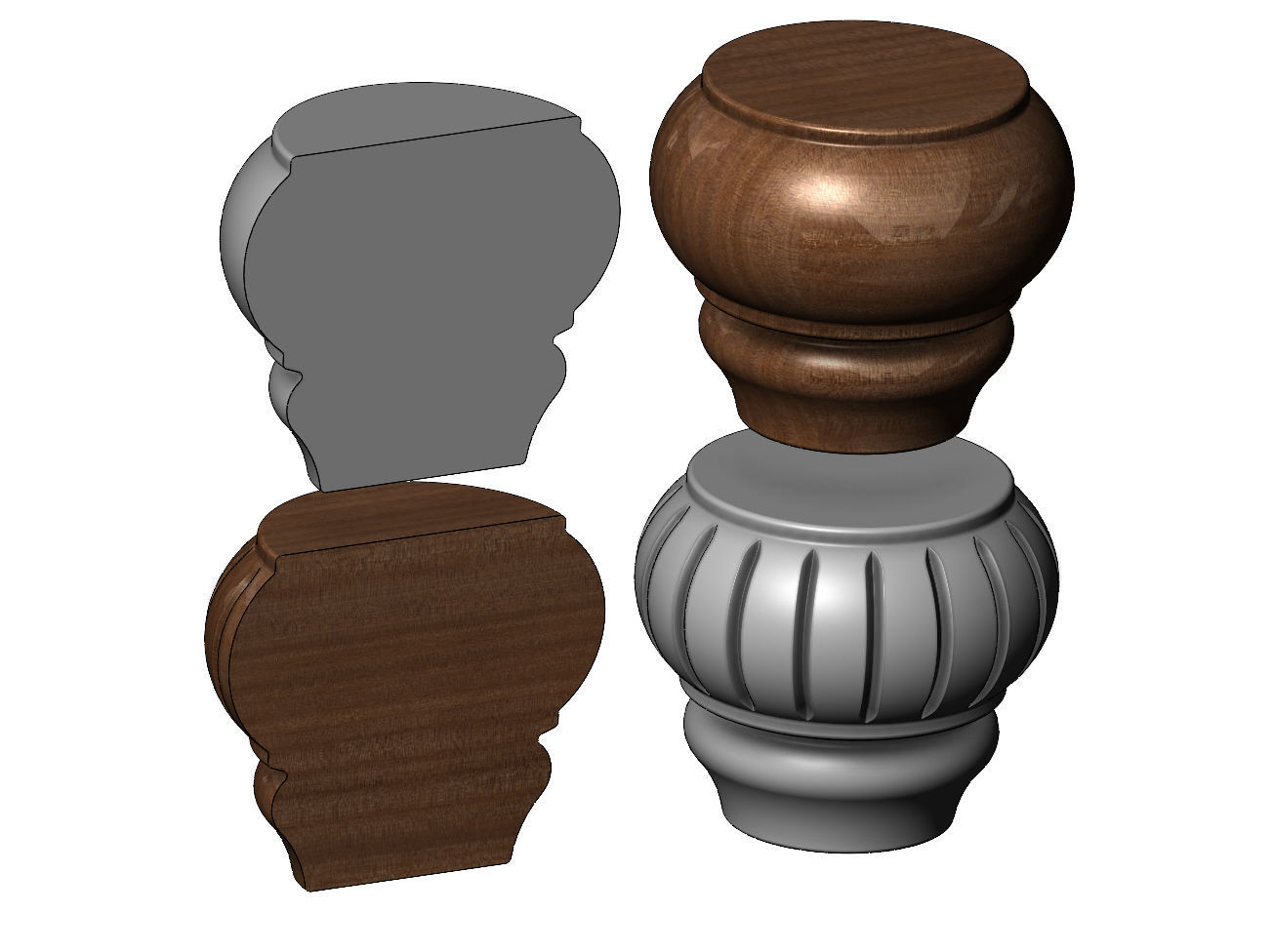 Traditional Round Reeded Bun Foot 3D print model_2