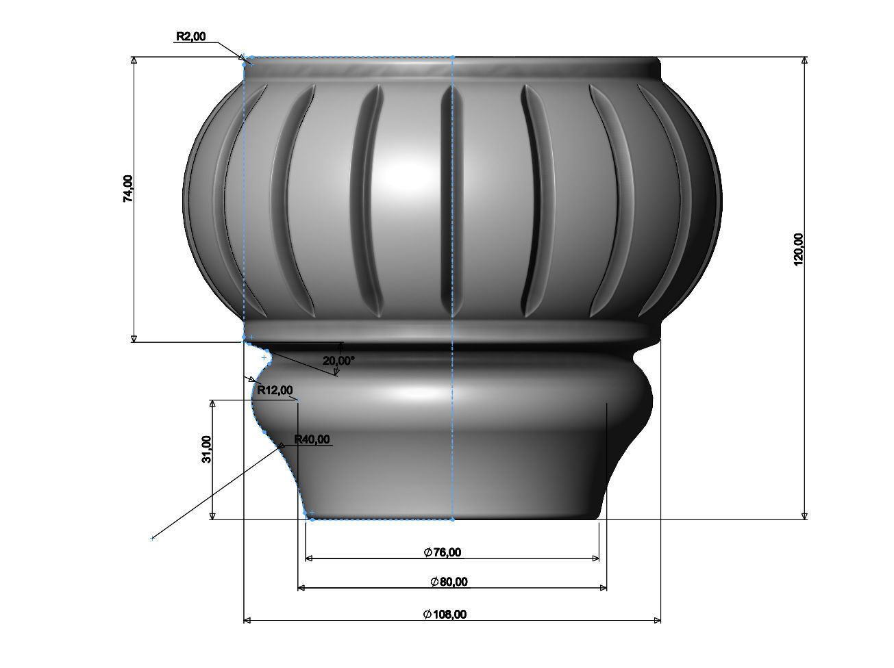 Traditional Round Reeded Bun Foot 3D print model_4