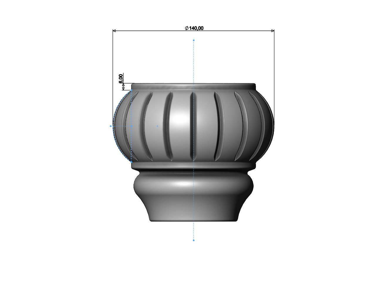 Traditional Round Reeded Bun Foot 3D print model_5