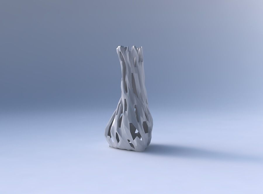 Vase twist puffy triangle with faceted cuts and bulges 3D print model_4