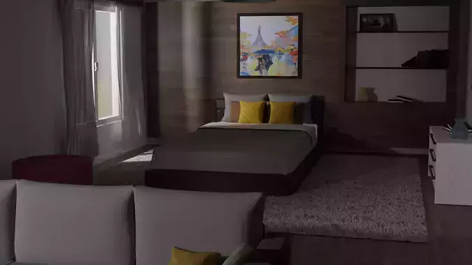 Bedroom room with couch and table