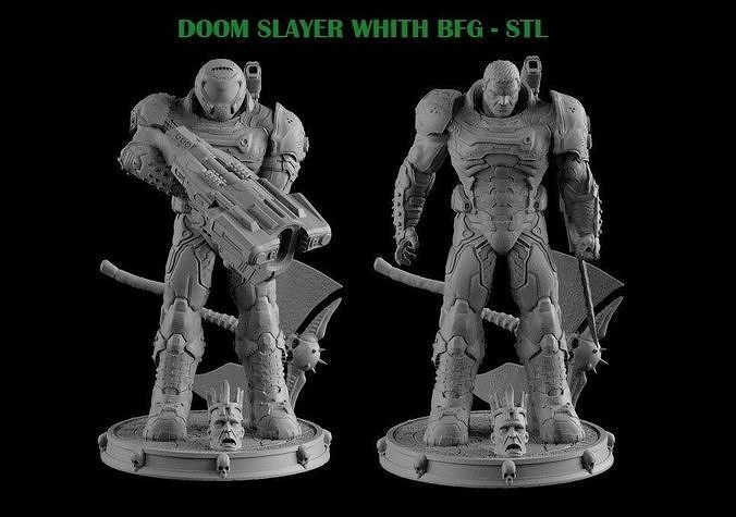 DOOM SLAYER WHITH BGF 3D print model