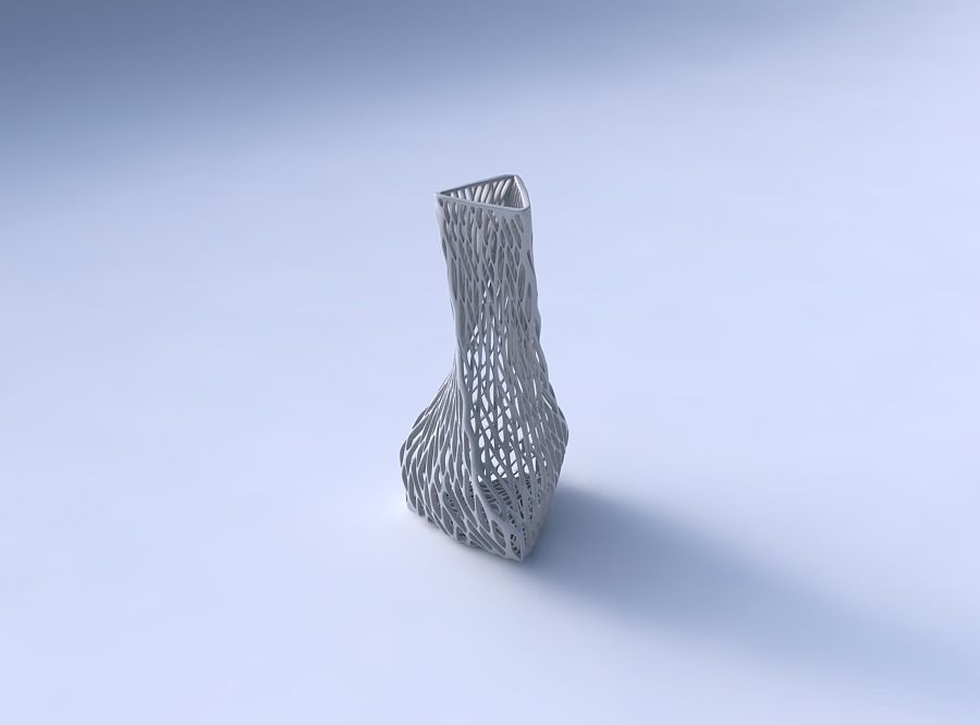 Vase twist puffy triangle with lattice tiles  3D print model_3
