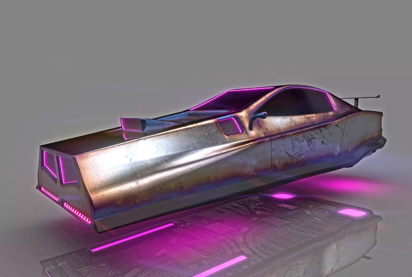 Scifi cyberpunk car Low-poly 3D model_0