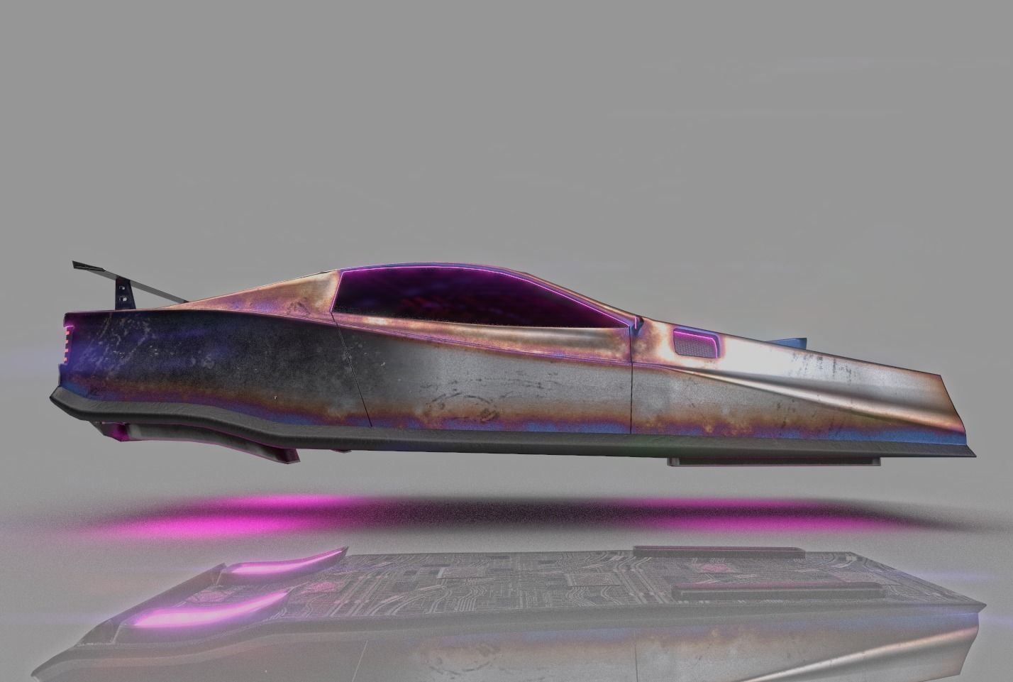 Scifi cyberpunk car Low-poly 3D model_2