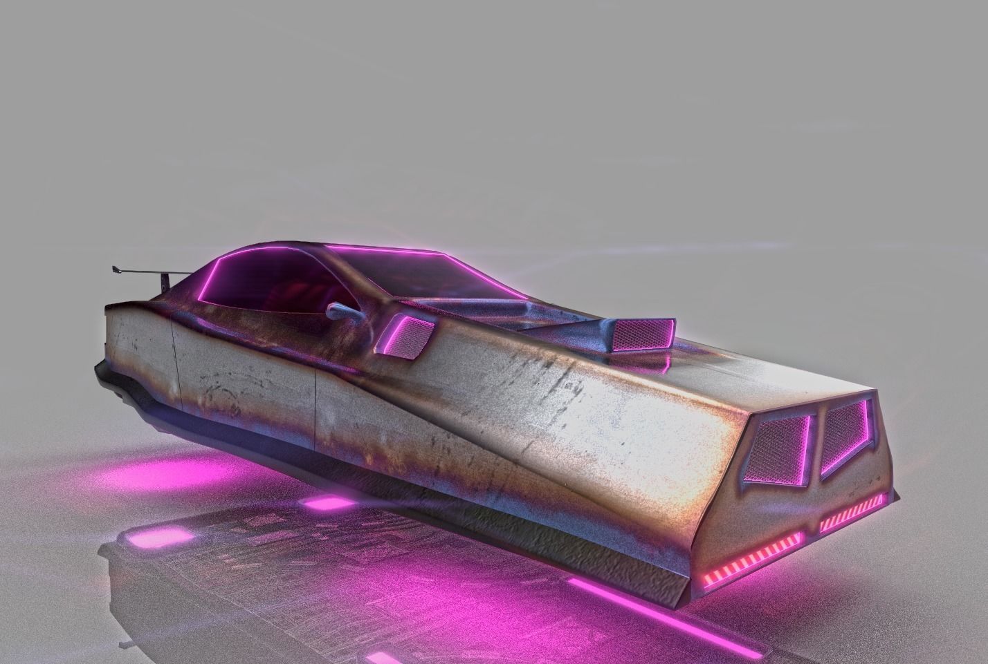 Scifi cyberpunk car Low-poly 3D model_1