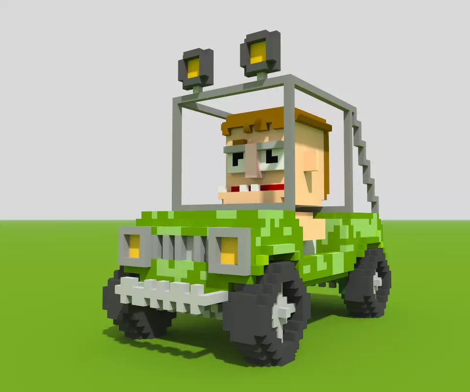 Jeep and Redneck Character for Apocalyptic Game Low-poly 3D model_0
