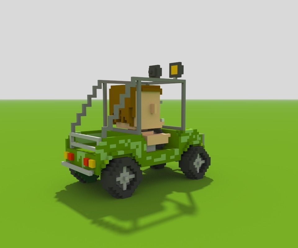 Jeep and Redneck Character for Apocalyptic Game Low-poly 3D model_2