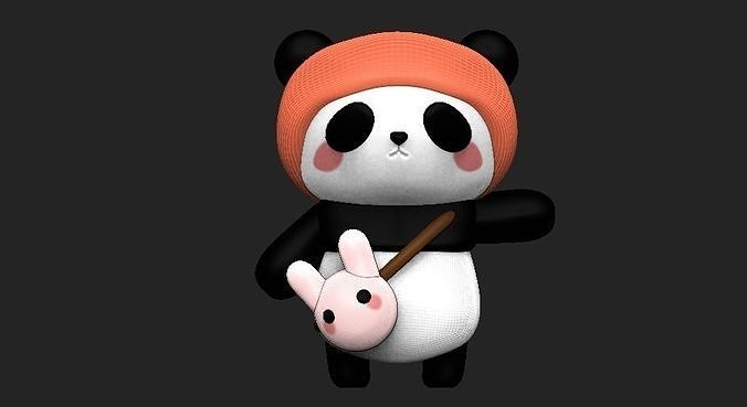 PANDA WITH RABBIT BACKPACK 3D print model
