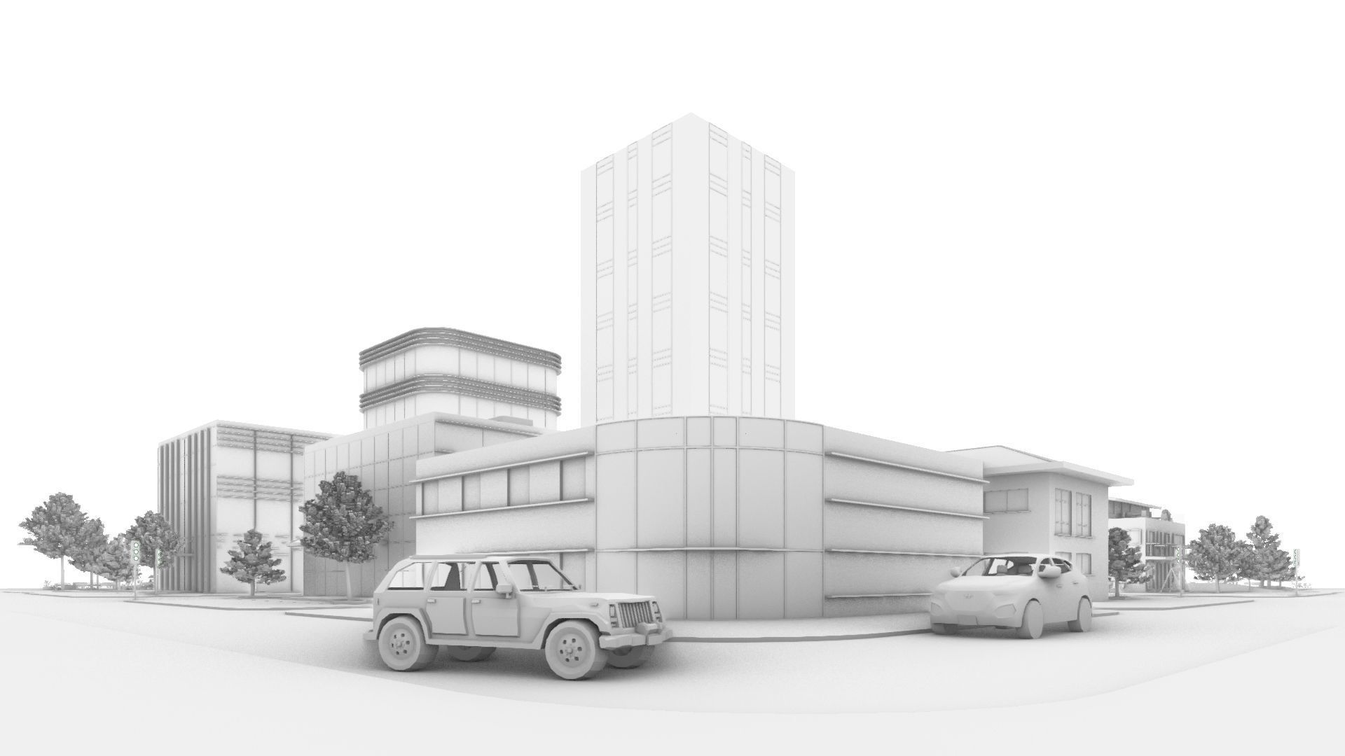 Mini City with 14 different building types 3D model_15