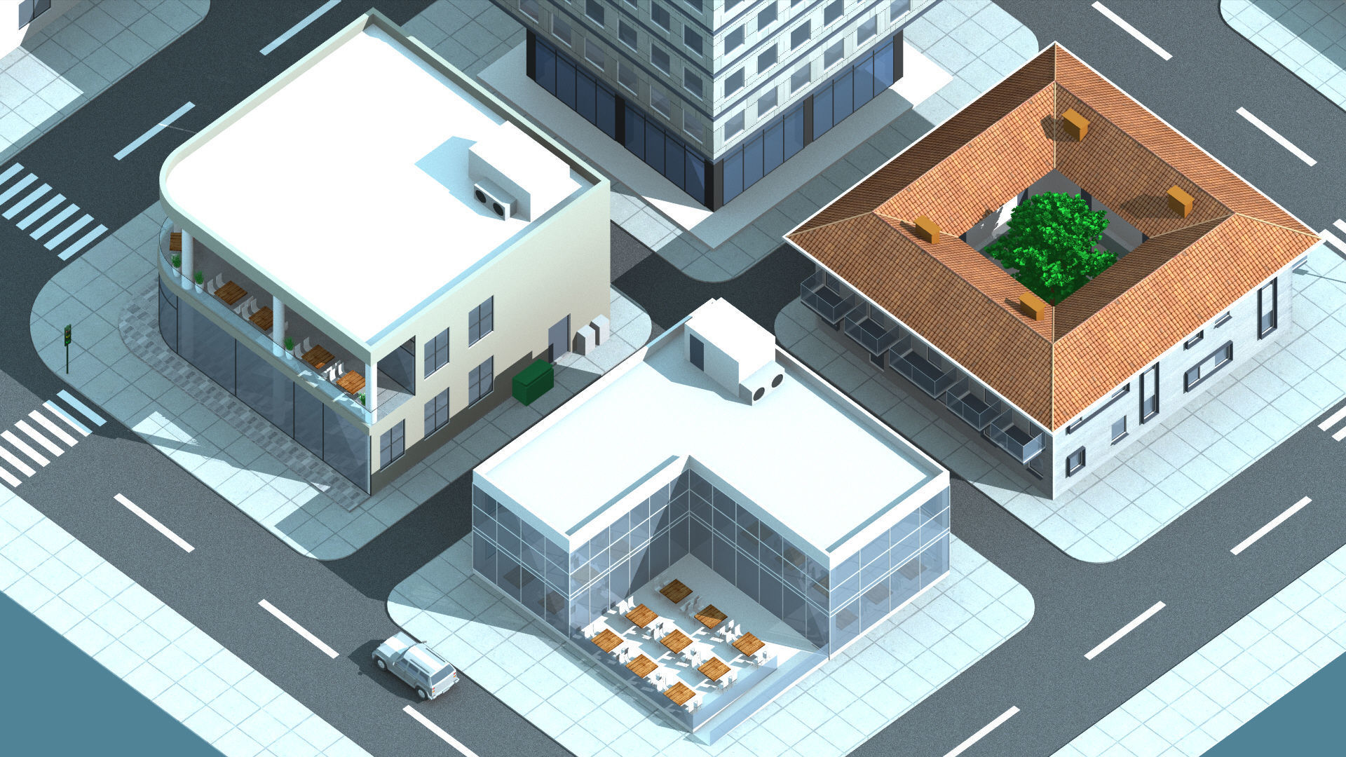 Mini City with 14 different building types 3D model_6