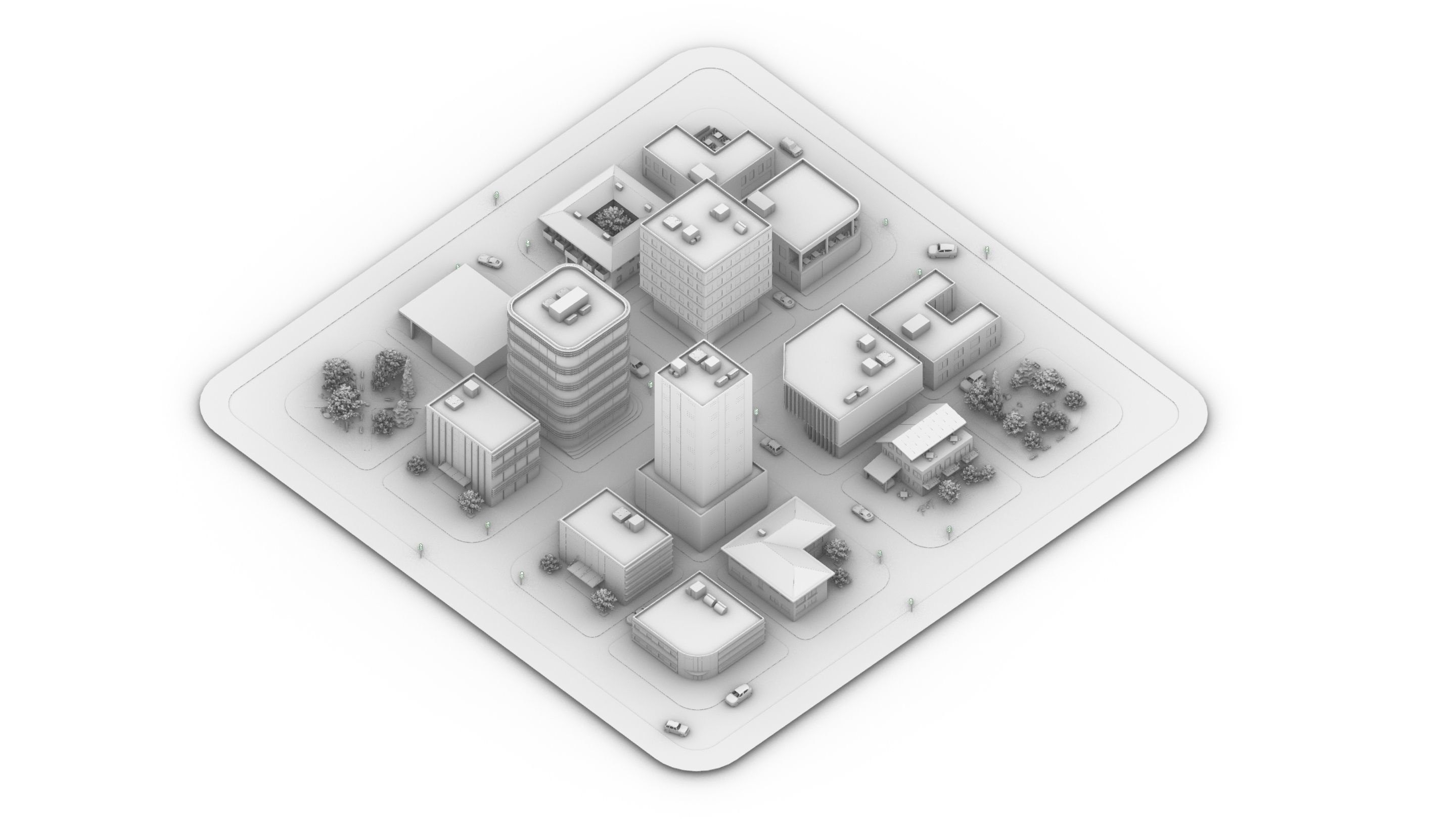 Mini City with 14 different building types 3D model_7