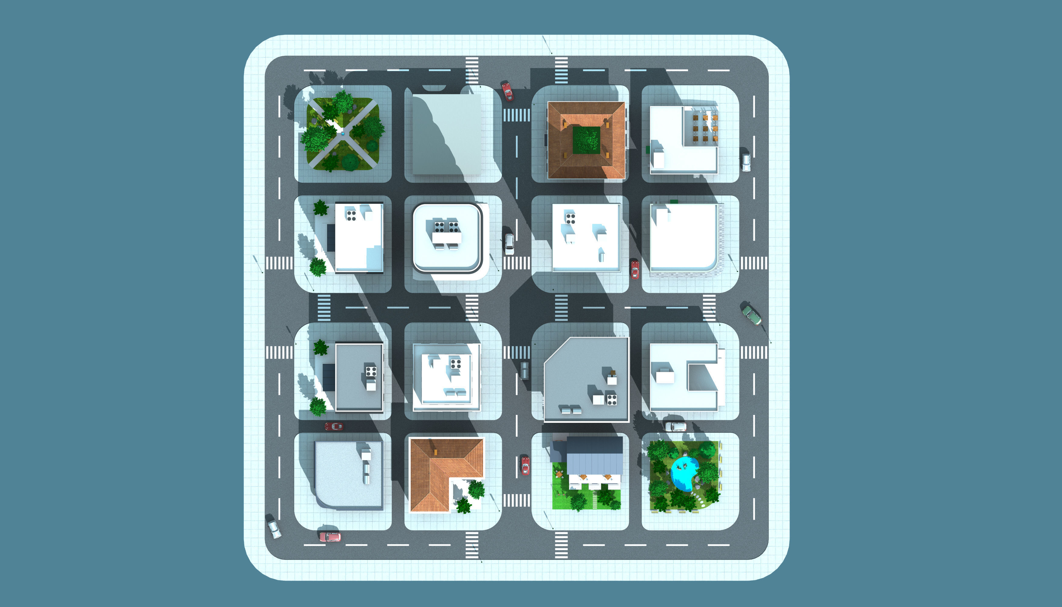 Mini City with 14 different building types 3D model_4