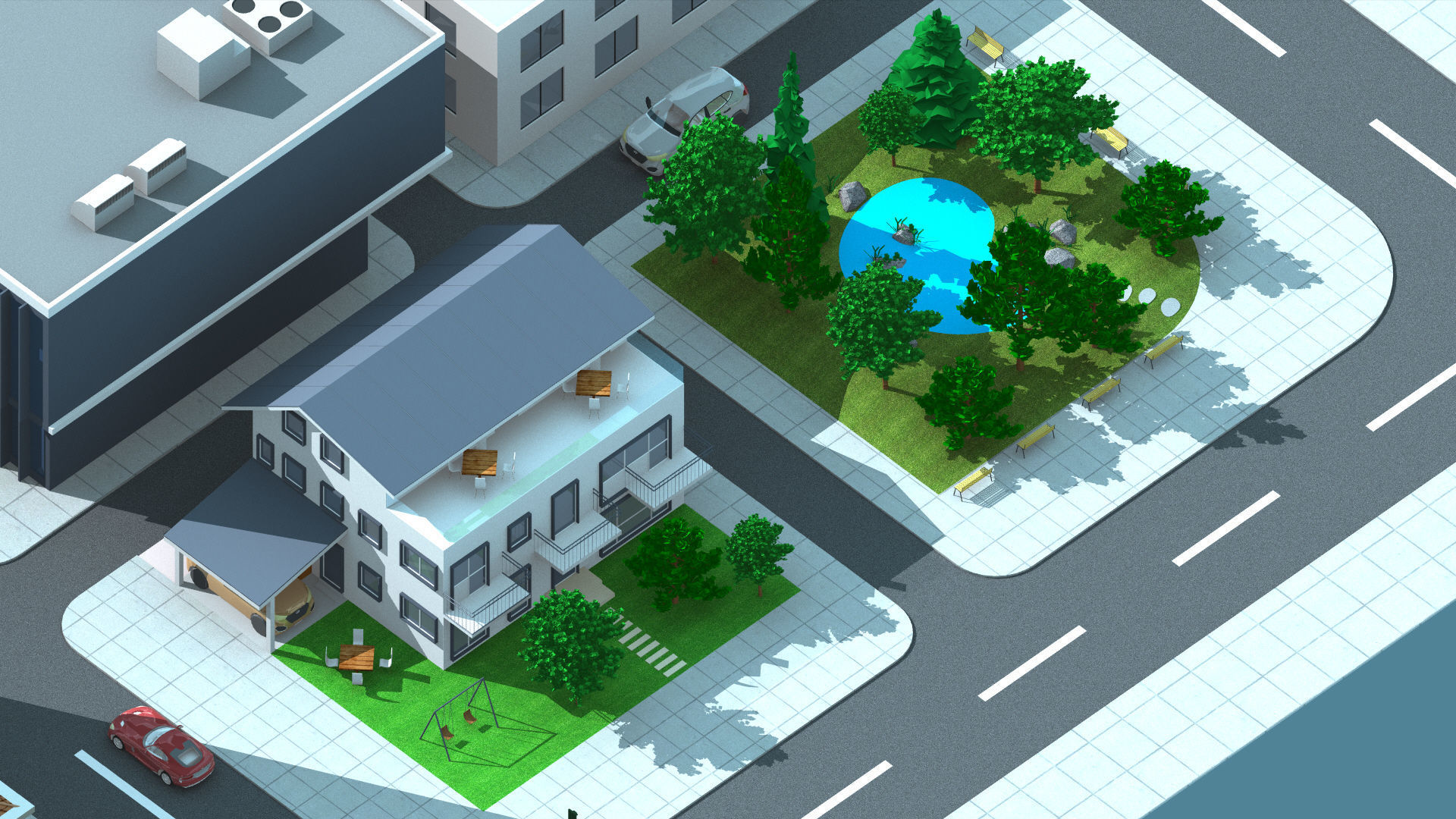 Mini City with 14 different building types 3D model_5