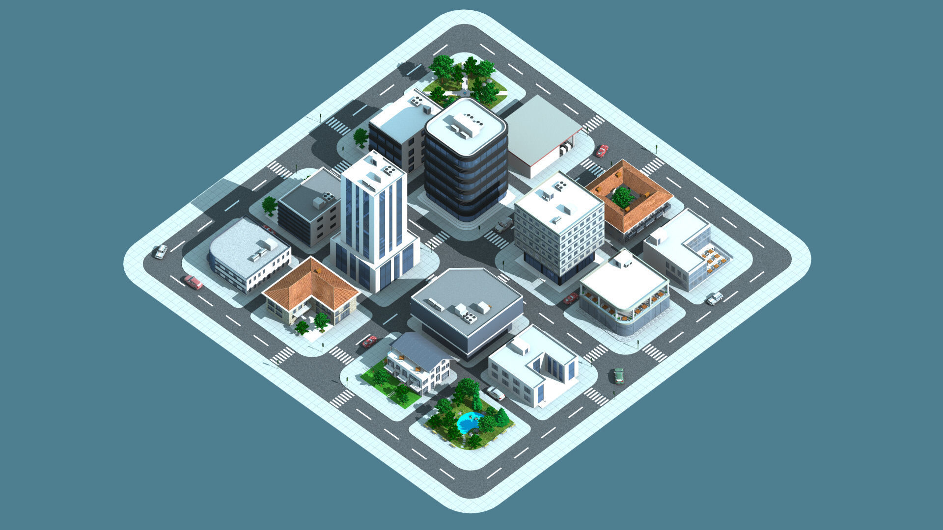 Mini City with 14 different building types 3D model_1