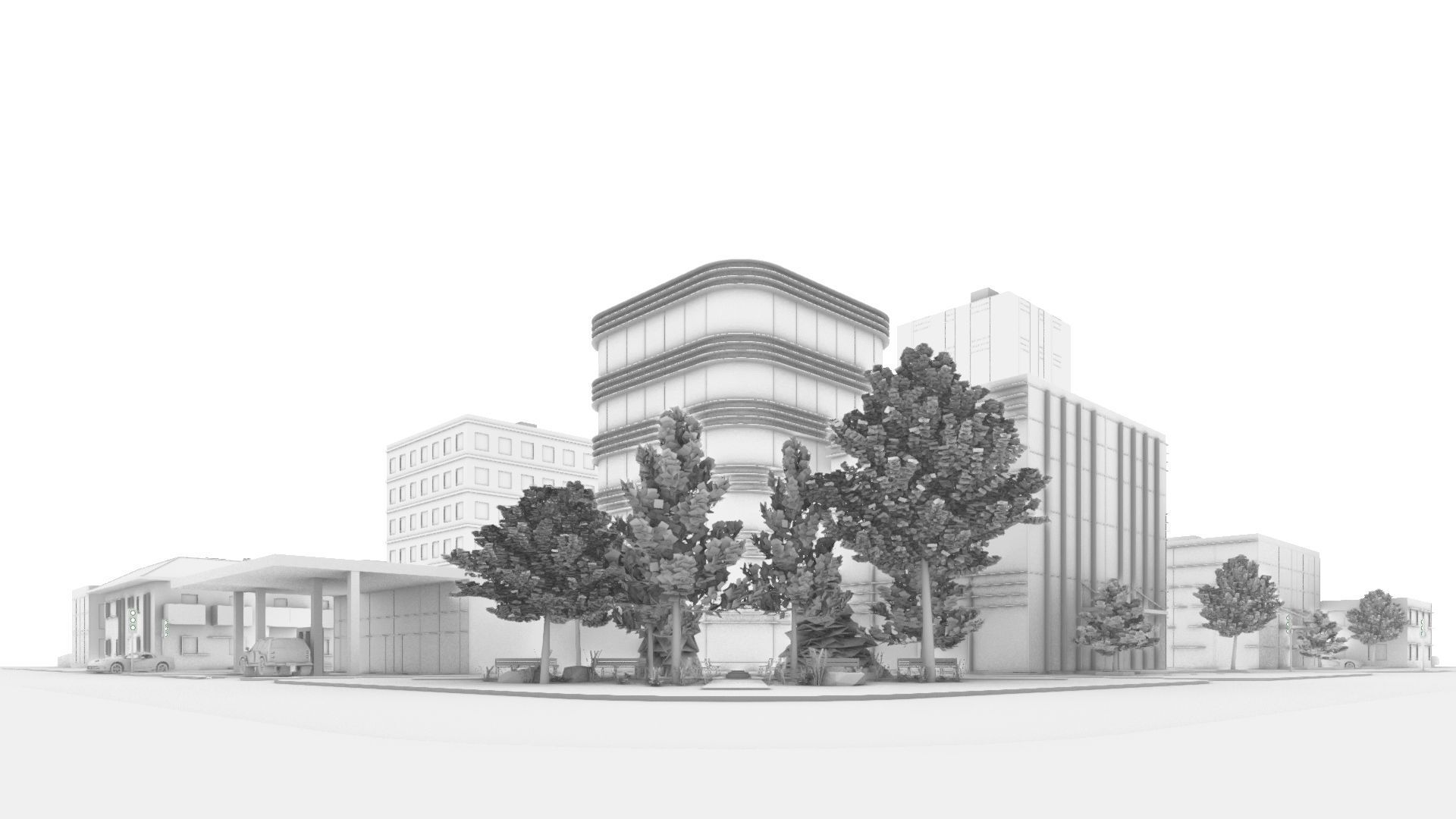 Mini City with 14 different building types 3D model_14