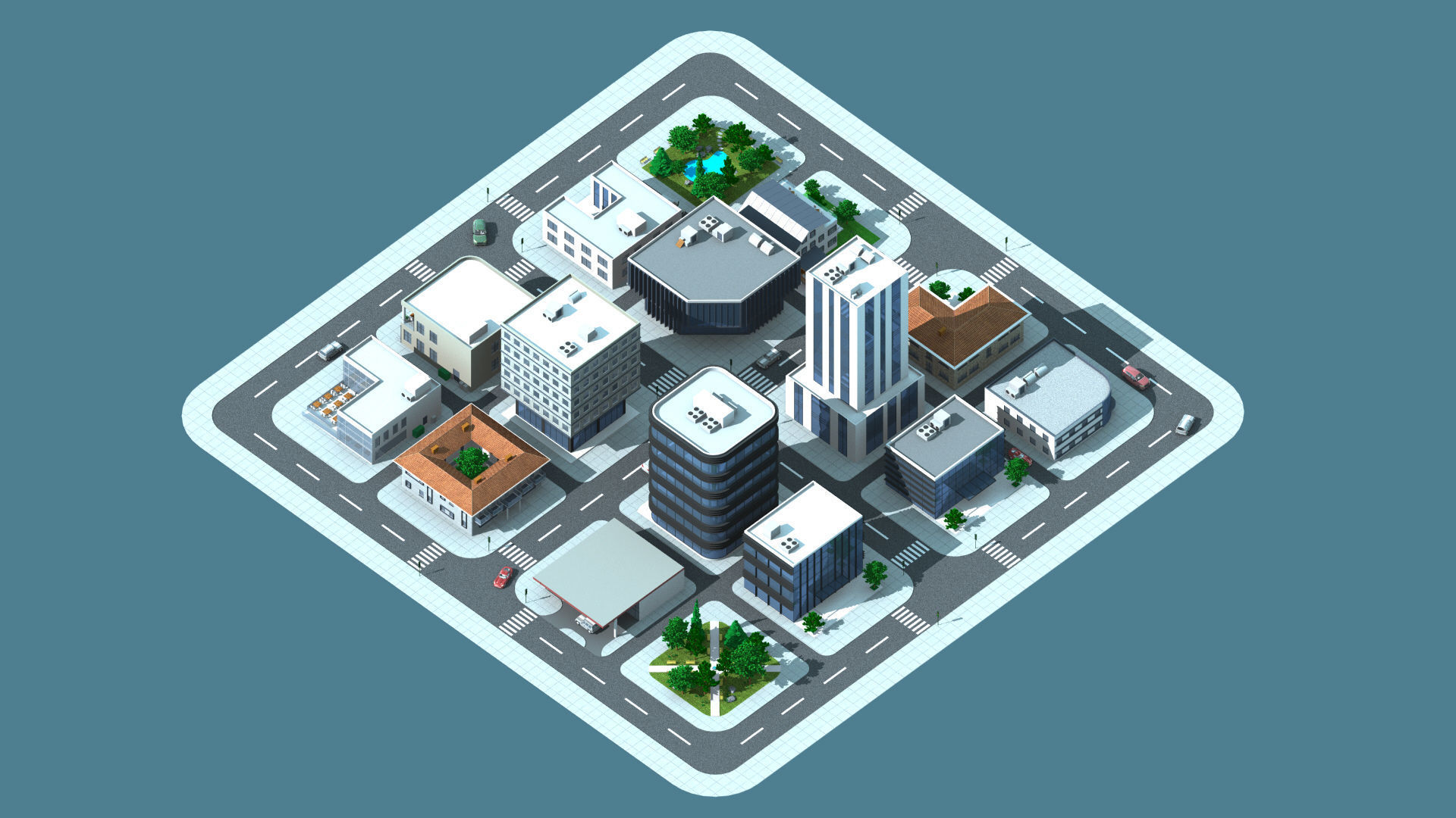 Mini City with 14 different building types 3D model_3