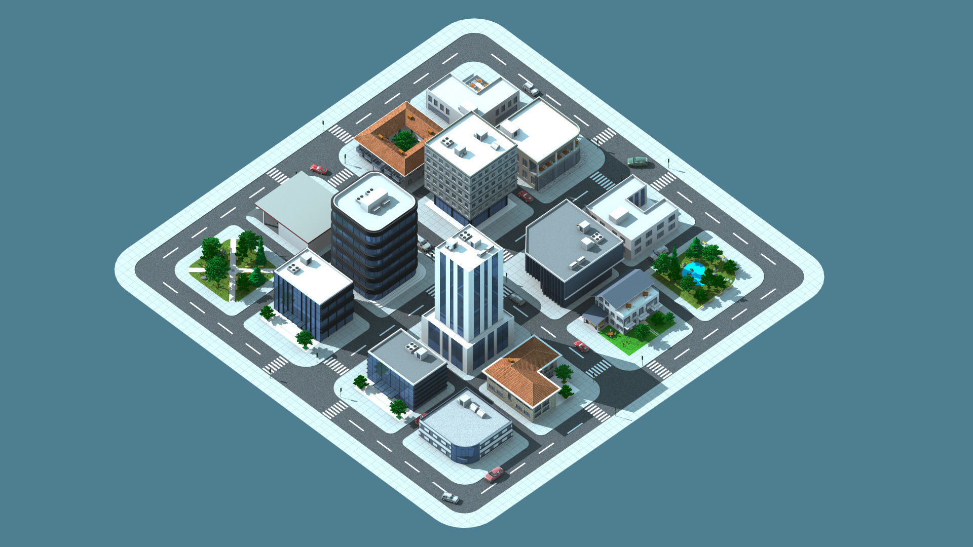 Mini City with 14 different building types 3D model_2