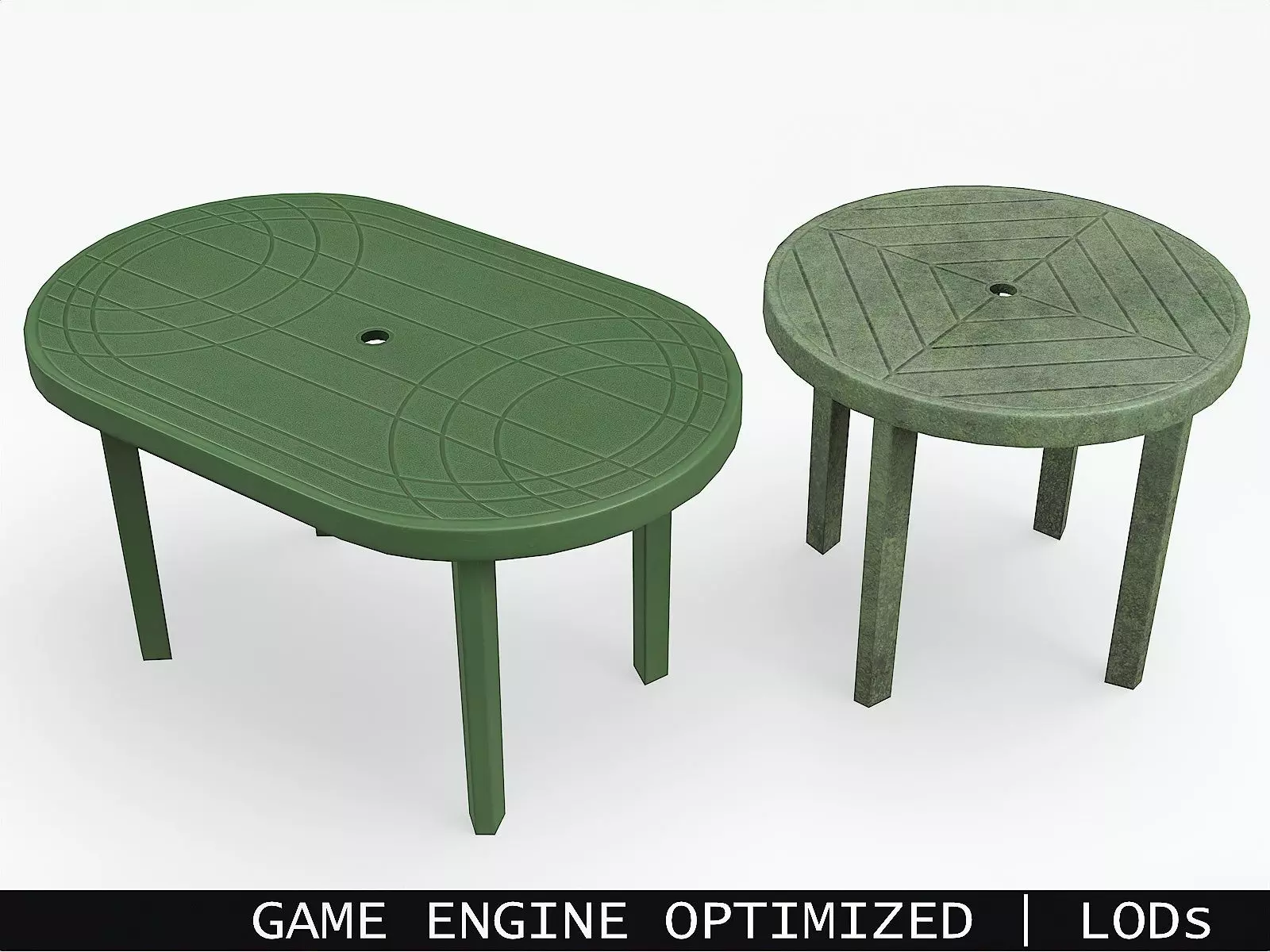 Garden Plastic Table Green - 3 Versions Low-poly 3D model_0