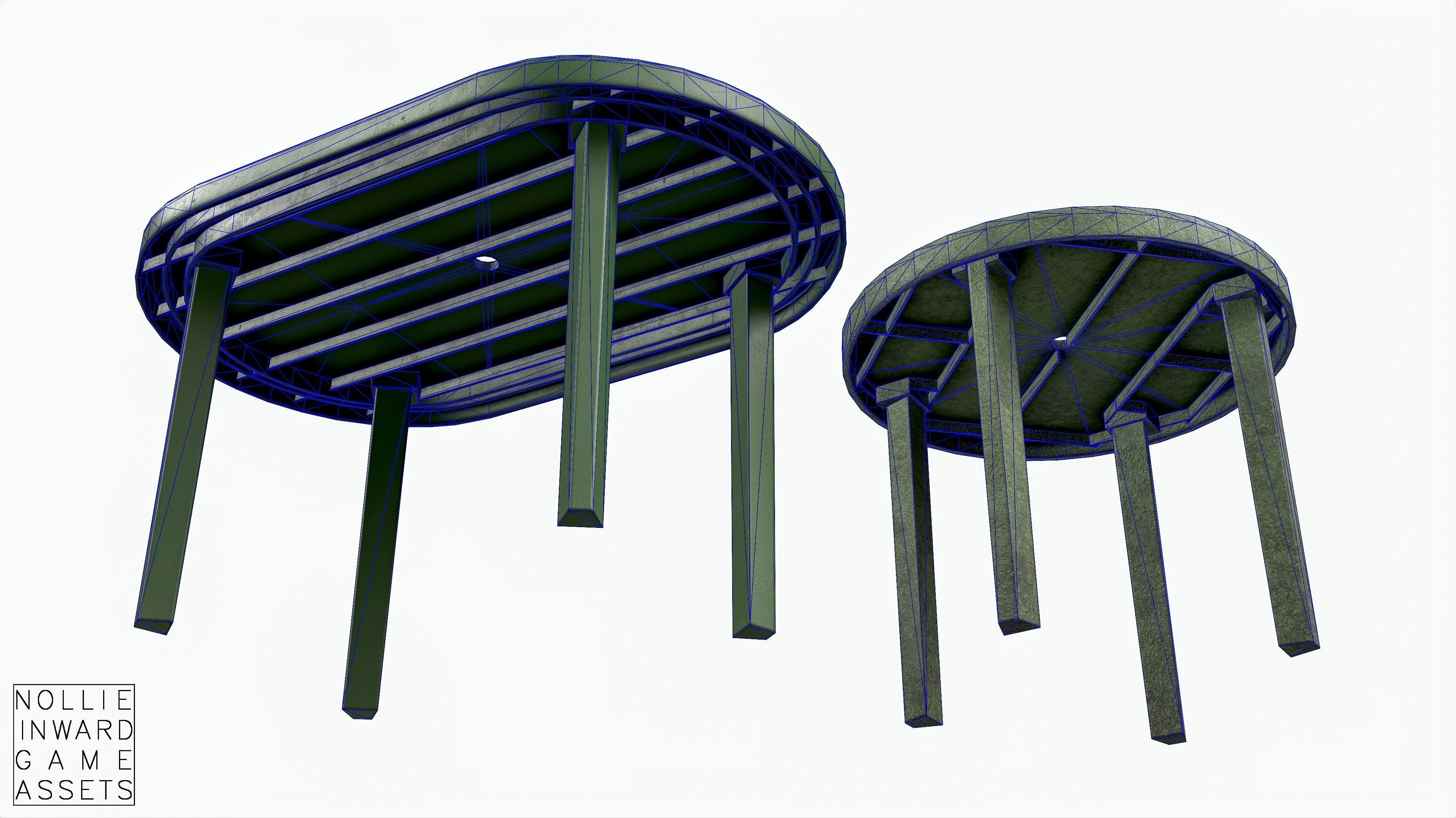 Garden Plastic Table Green - 3 Versions Low-poly 3D model_13