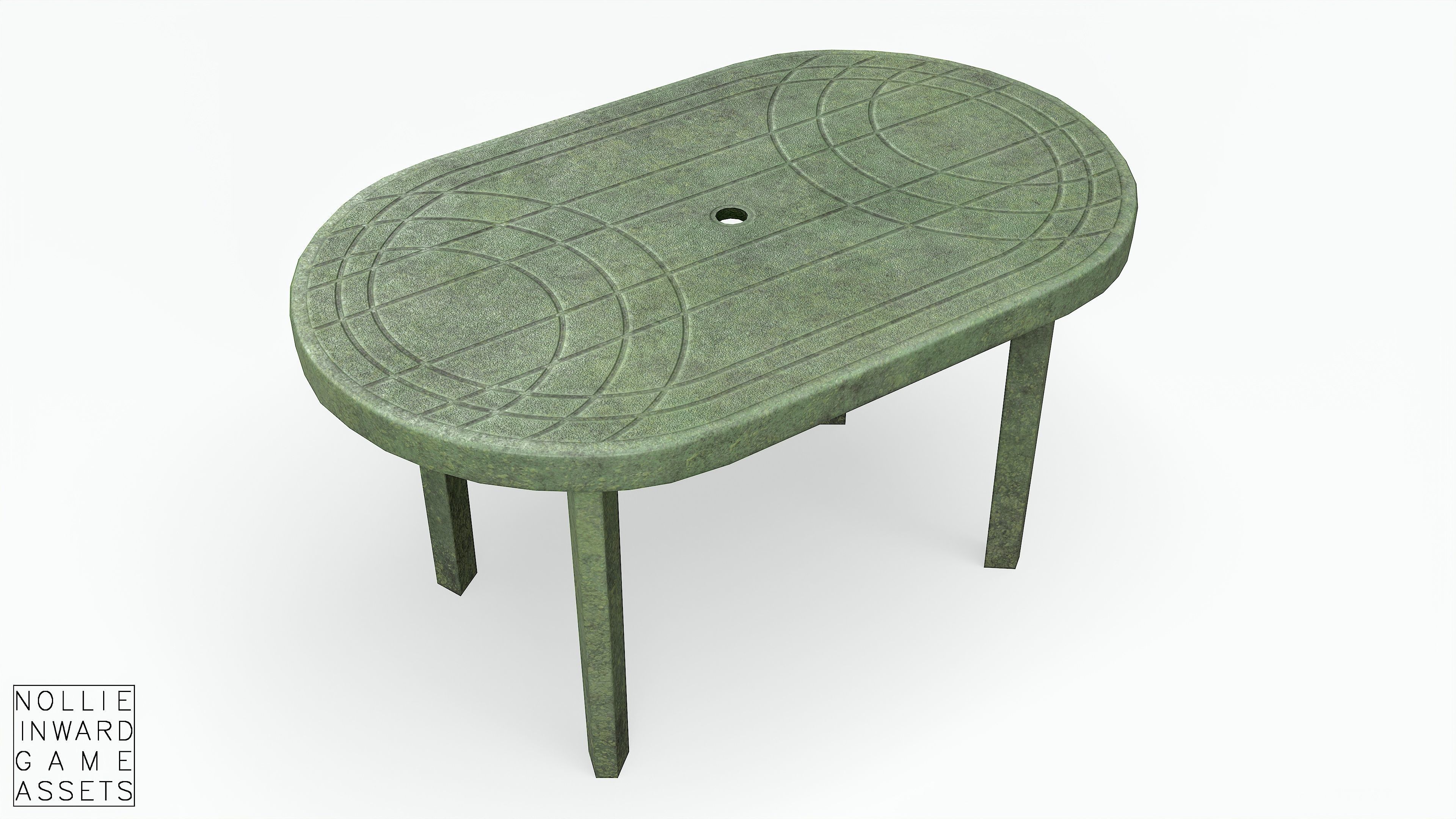 Garden Plastic Table Green - 3 Versions Low-poly 3D model_8