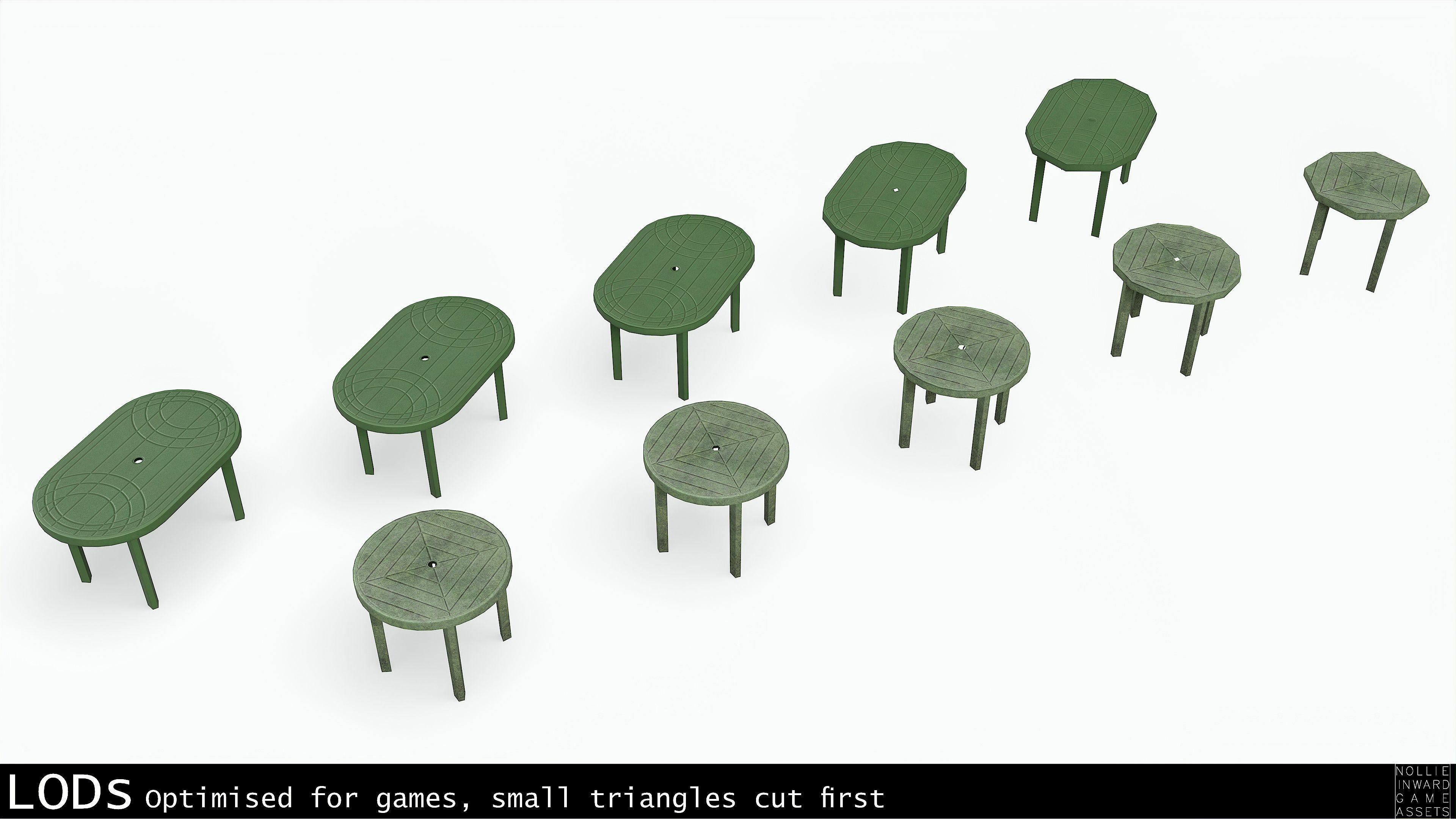 Garden Plastic Table Green - 3 Versions Low-poly 3D model_3