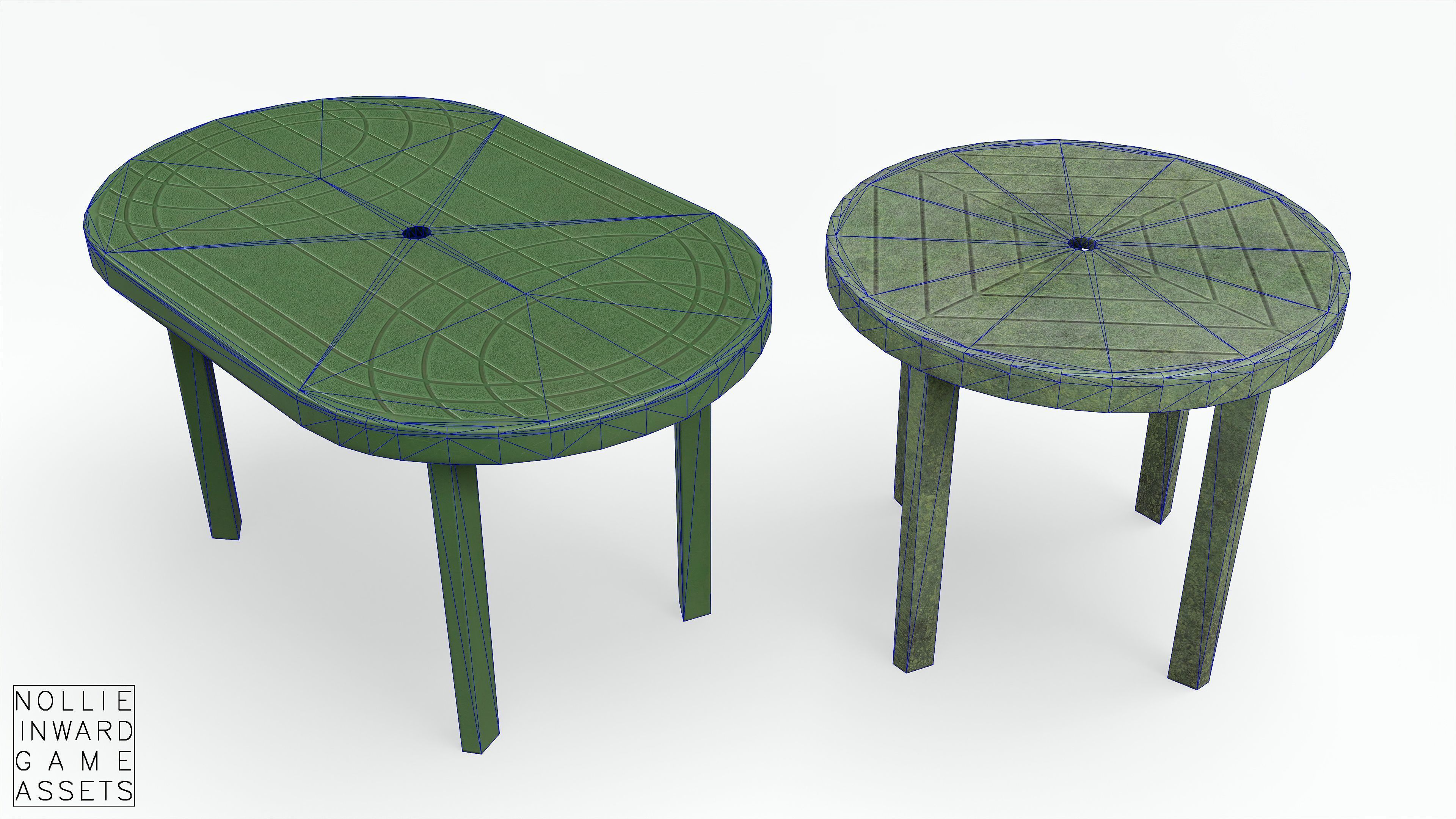 Garden Plastic Table Green - 3 Versions Low-poly 3D model_14
