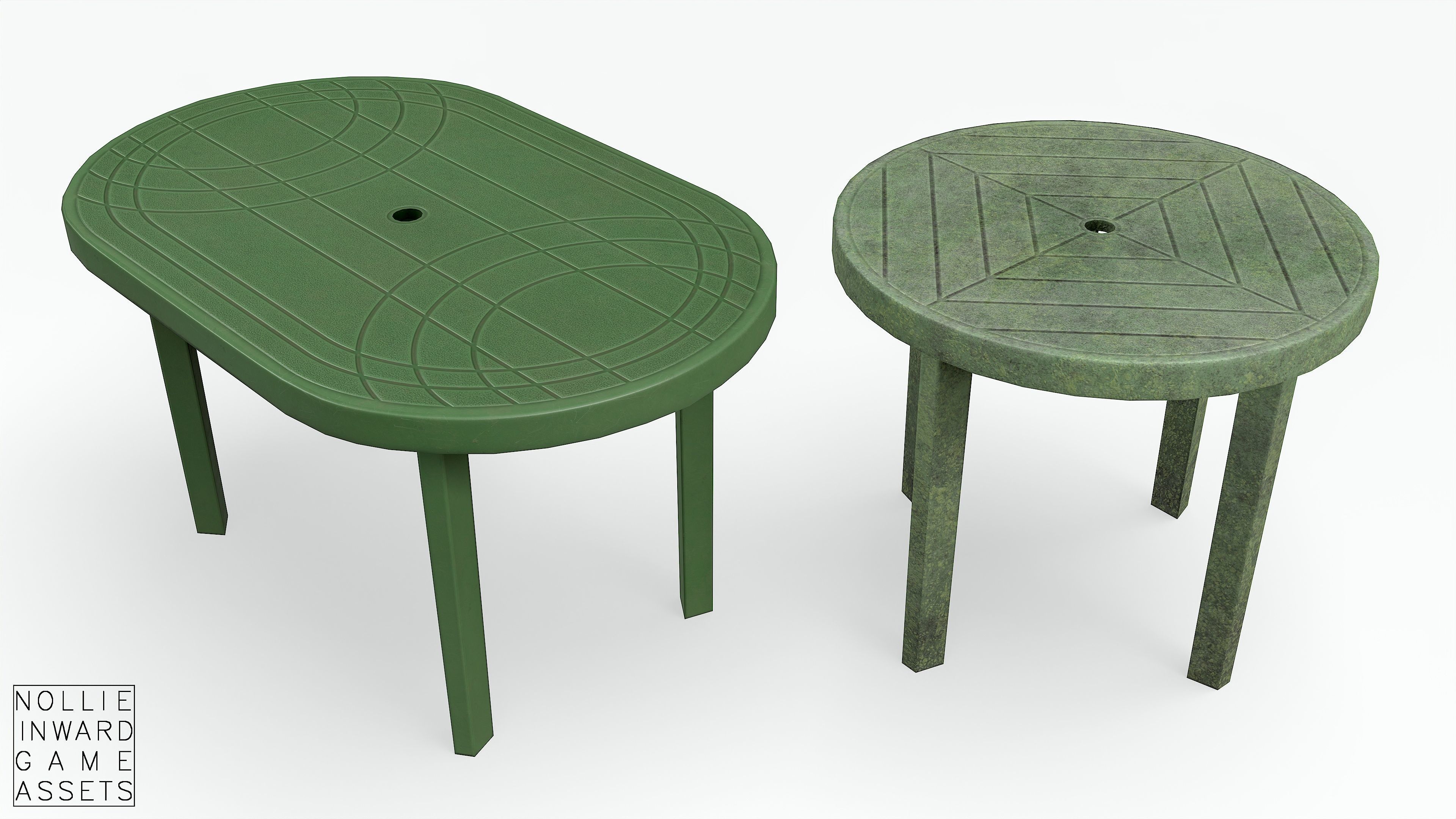 Garden Plastic Table Green - 3 Versions Low-poly 3D model_2