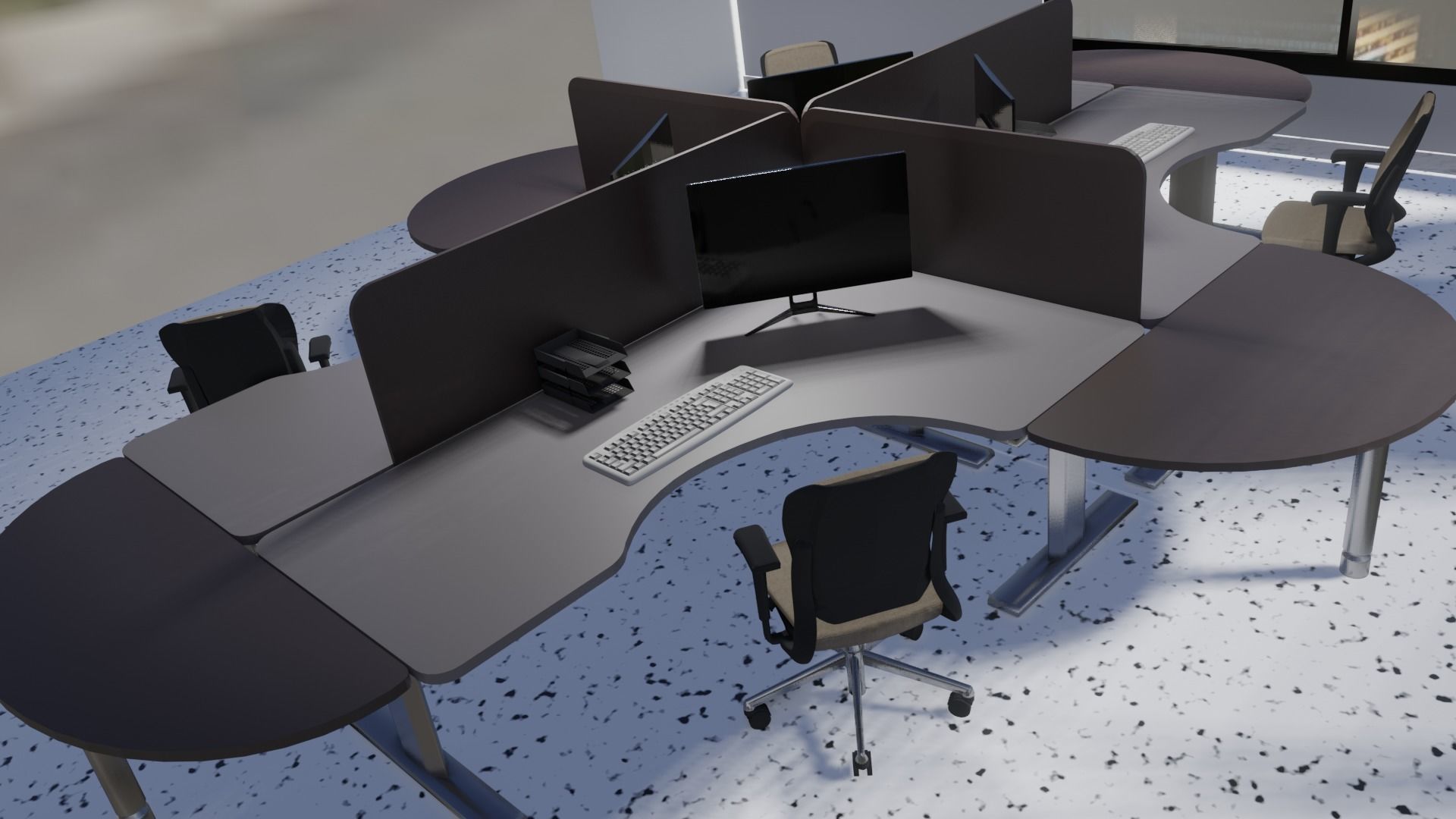 Office desks screen 3D model_2