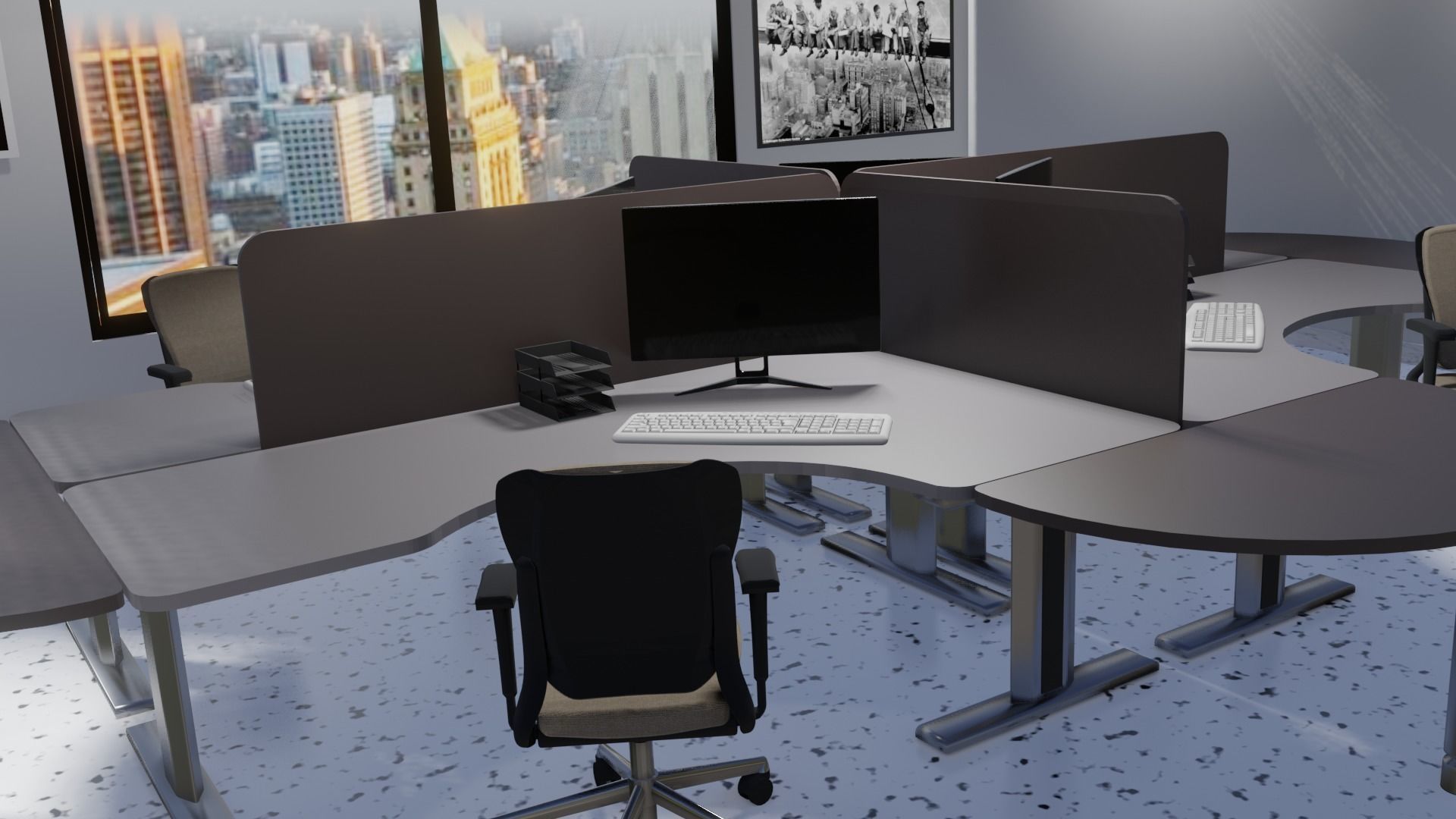 Office desks screen 3D model_1