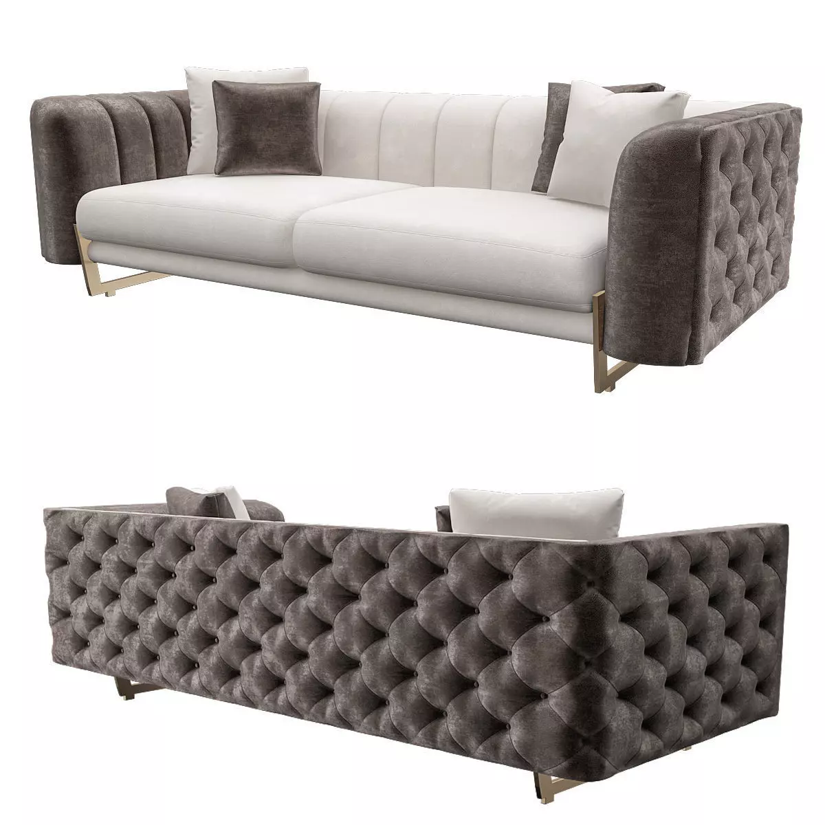 Gloria two different sofas with tufted cushions 3D model_0