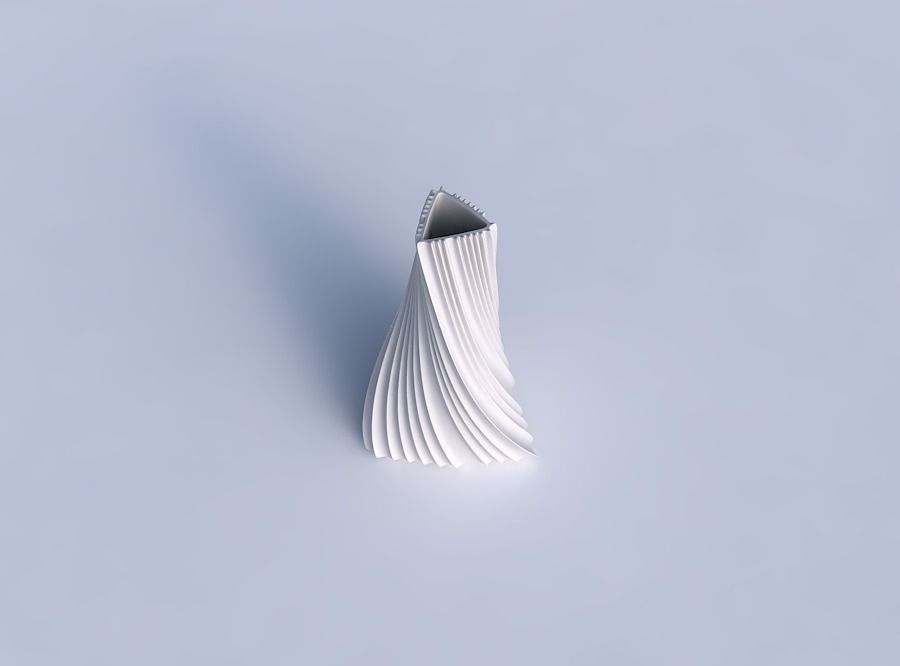 Vase twist tilted triangle with extruded vertical lines 3D print model_1