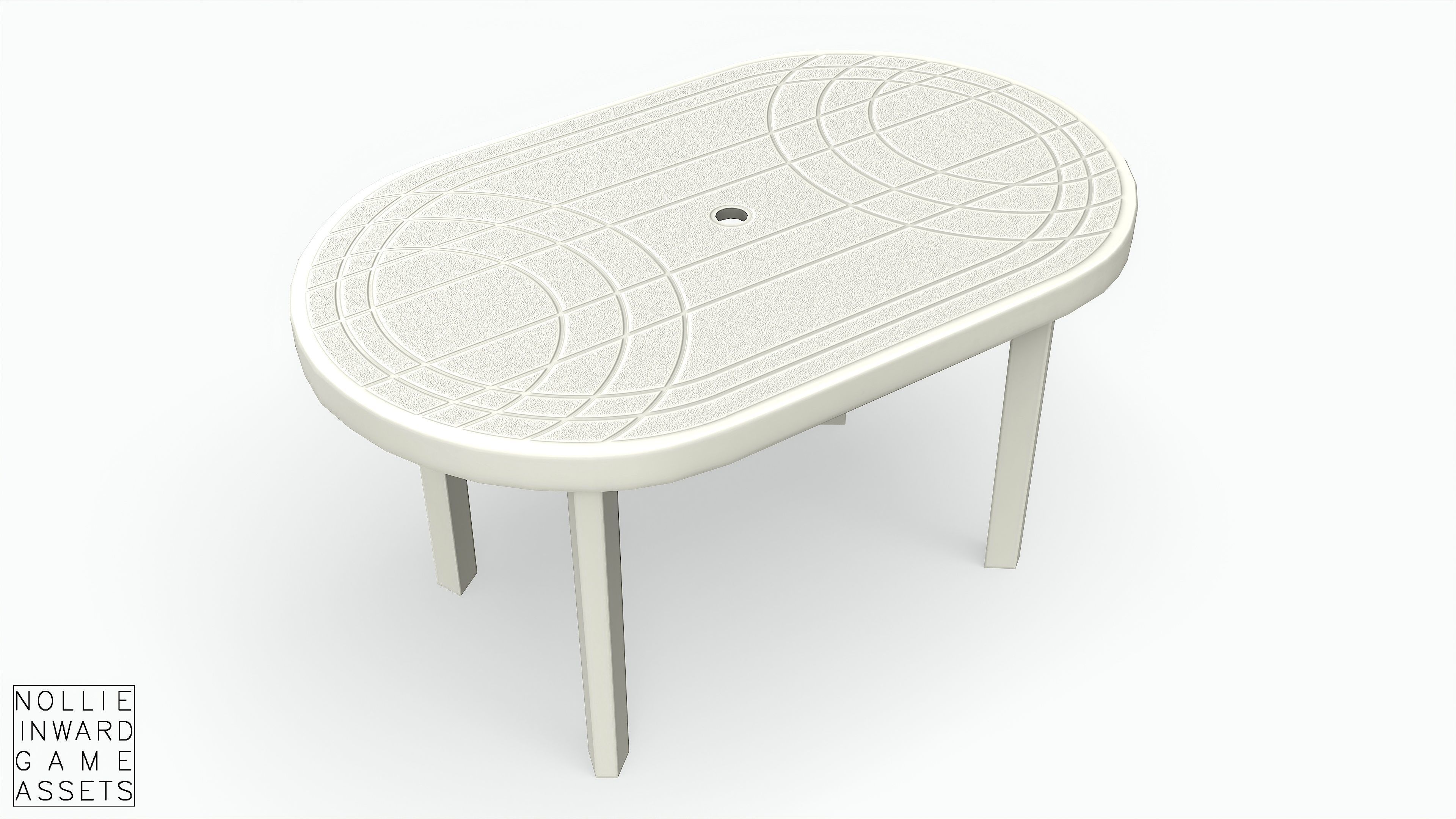 Garden Plastic Tables White - Long and Round Low-poly 3D model_6