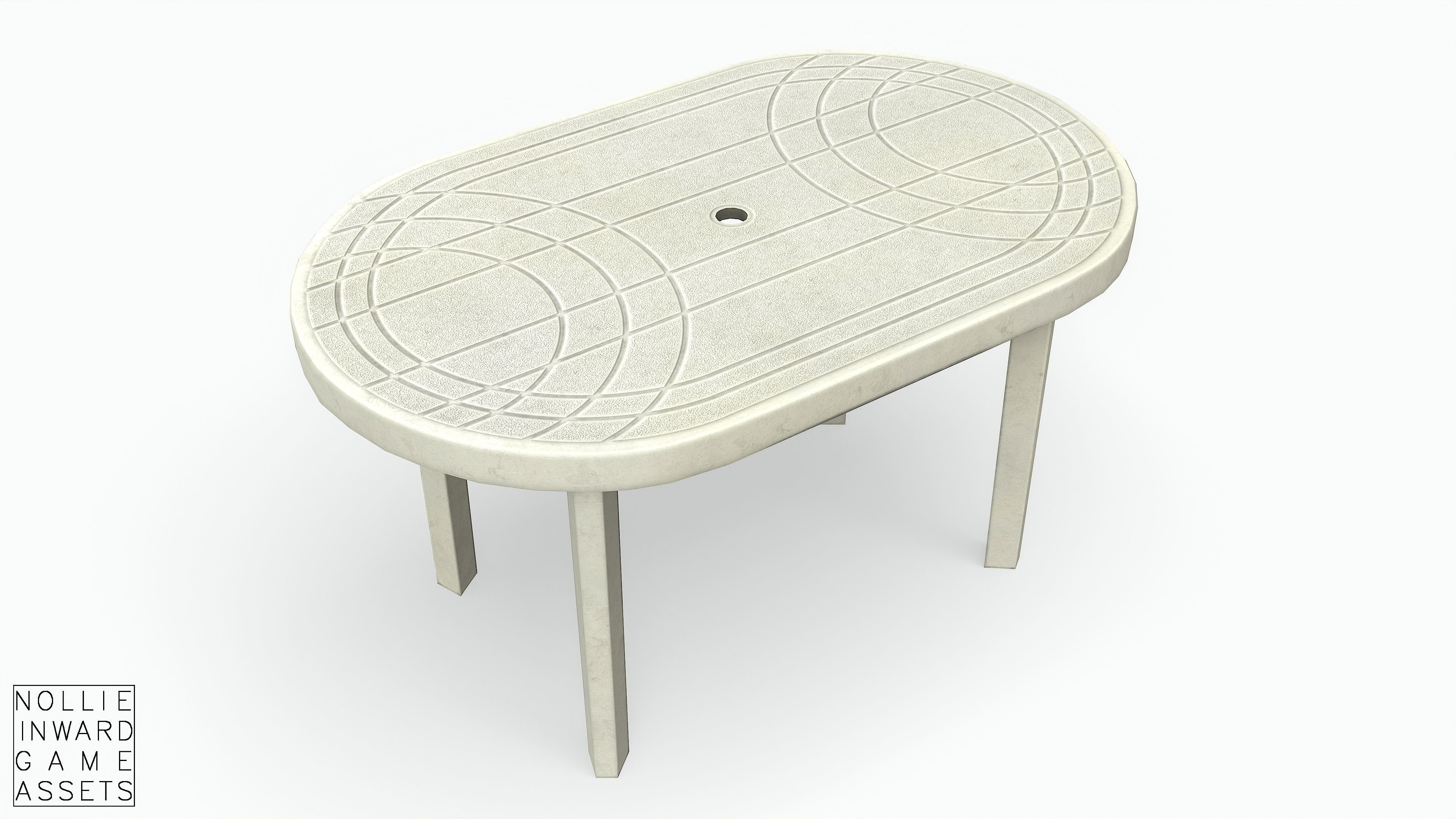 Garden Plastic Tables White - Long and Round Low-poly 3D model_7