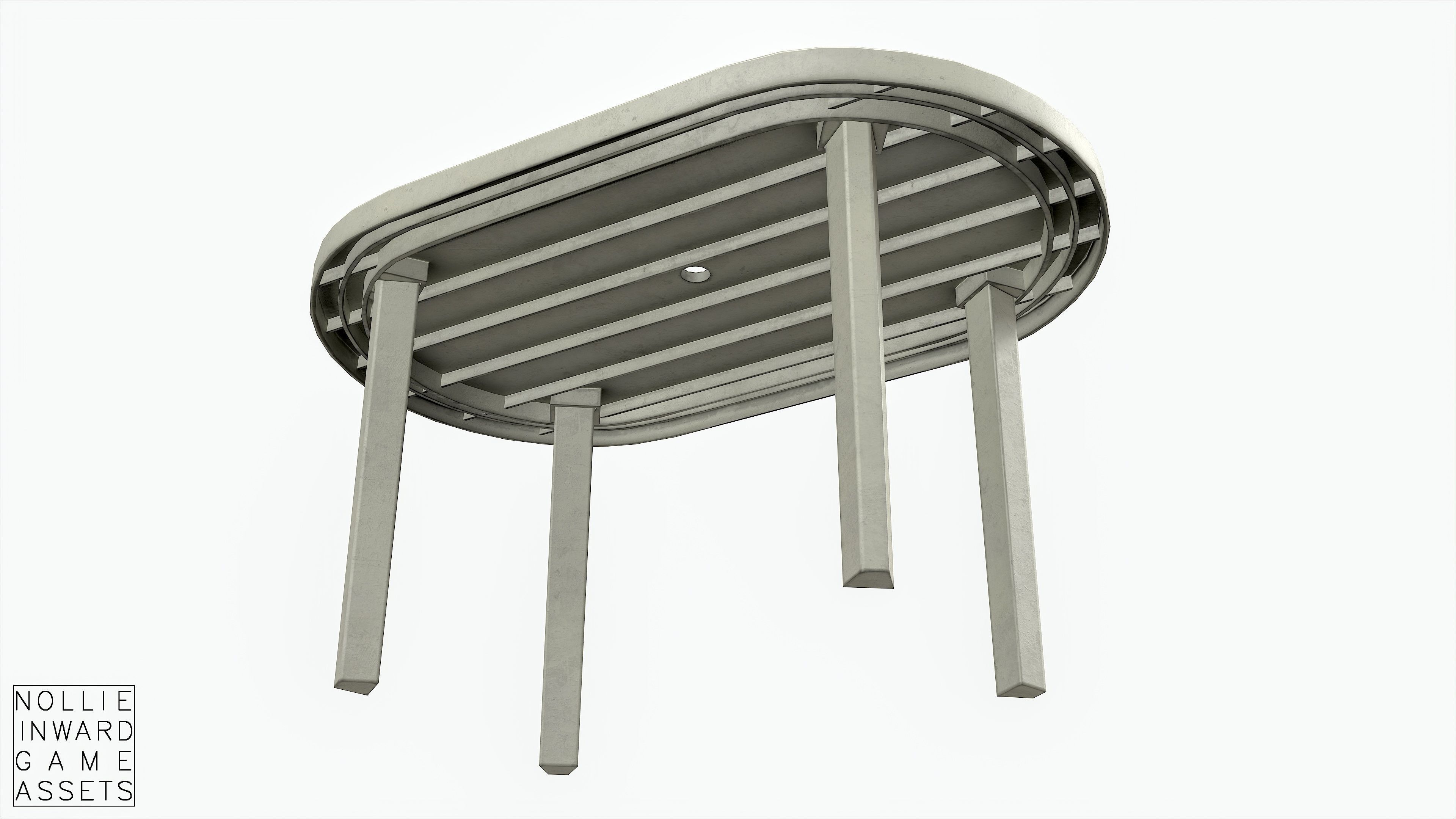 Garden Plastic Tables White - Long and Round Low-poly 3D model_5