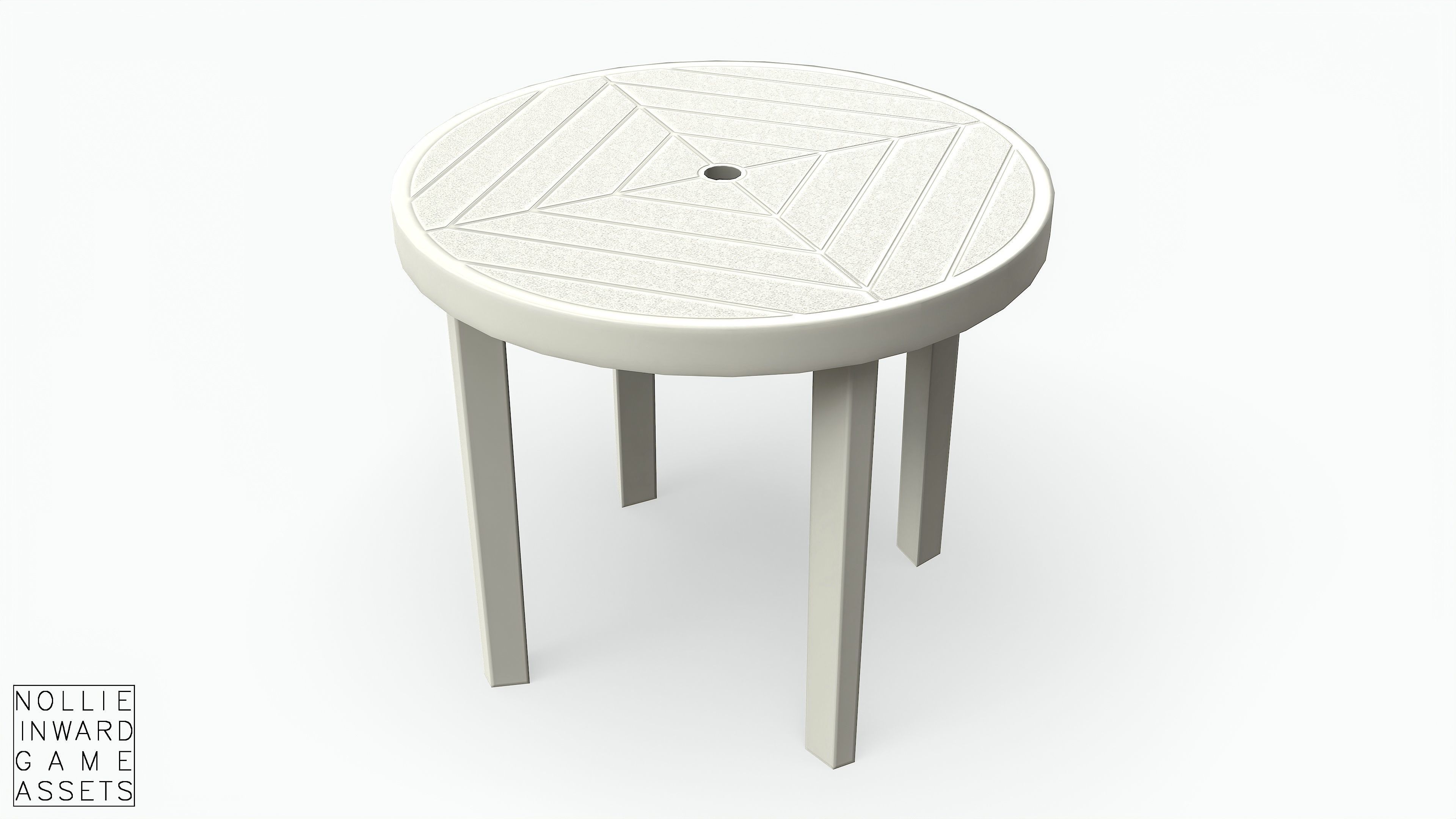 Garden Plastic Tables White - Long and Round Low-poly 3D model_10
