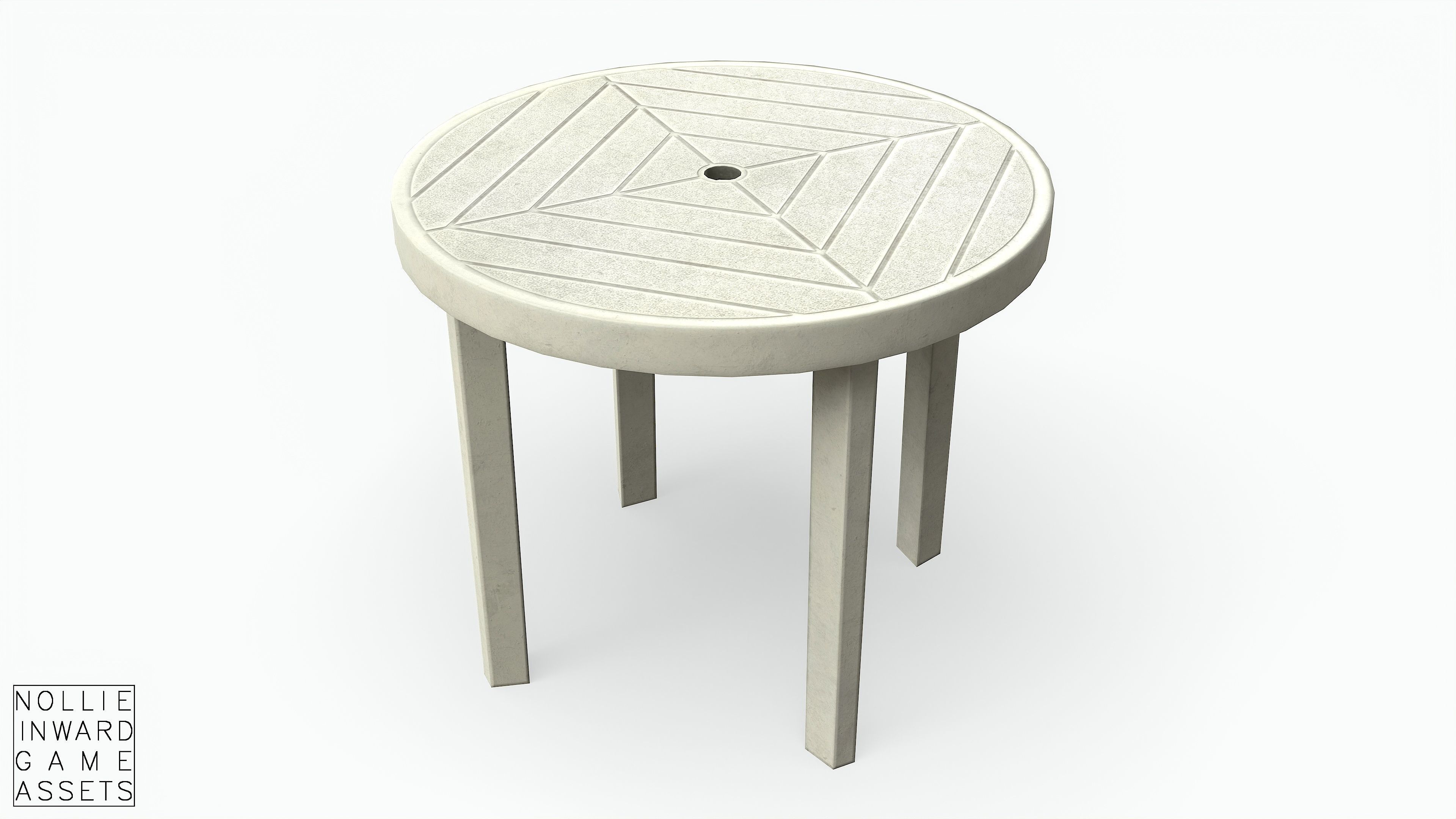 Garden Plastic Tables White - Long and Round Low-poly 3D model_11
