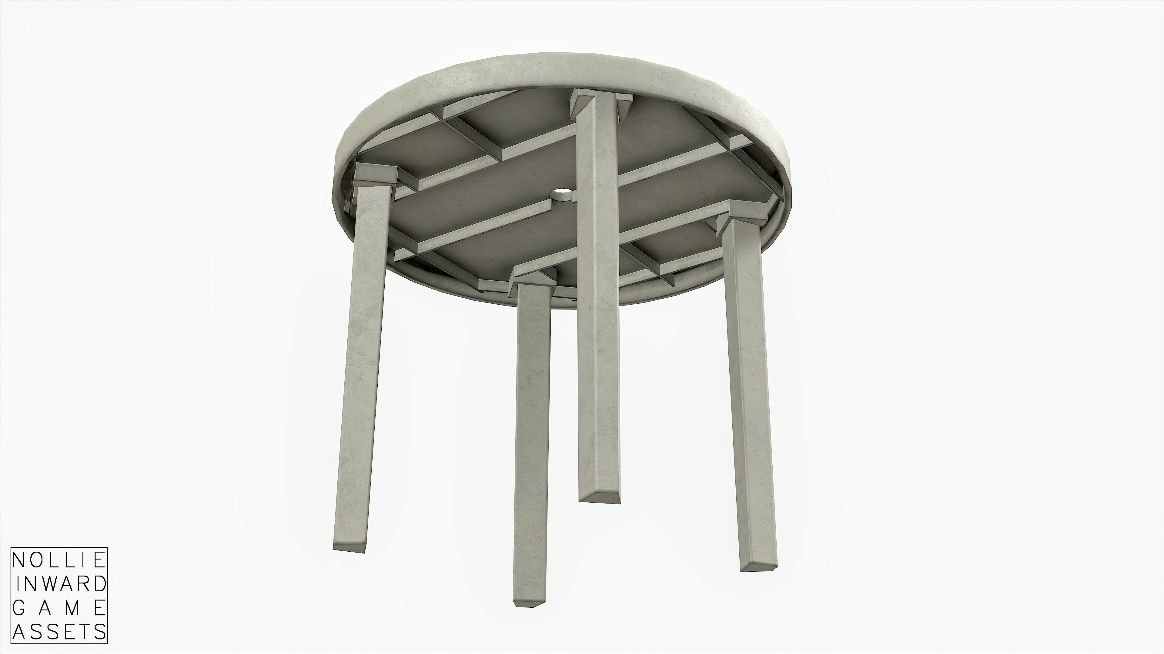 Garden Plastic Tables White - Long and Round Low-poly 3D model_9